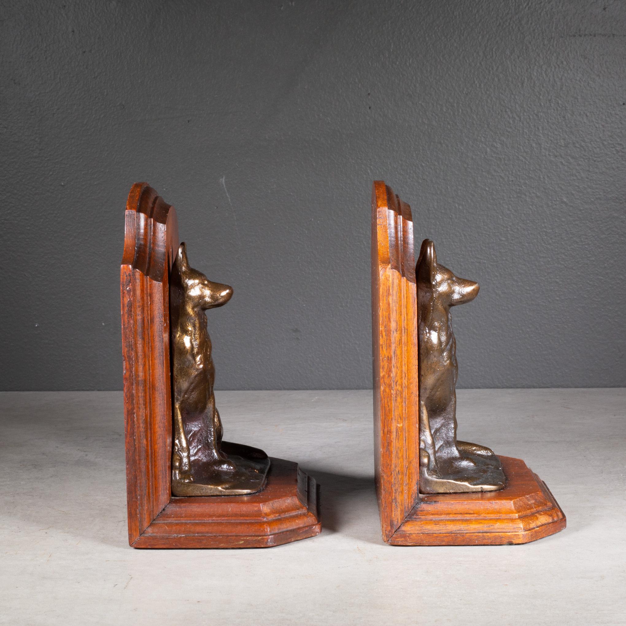 American Mahogany and Bronze German Shepherd Bookends c.1940 For Sale