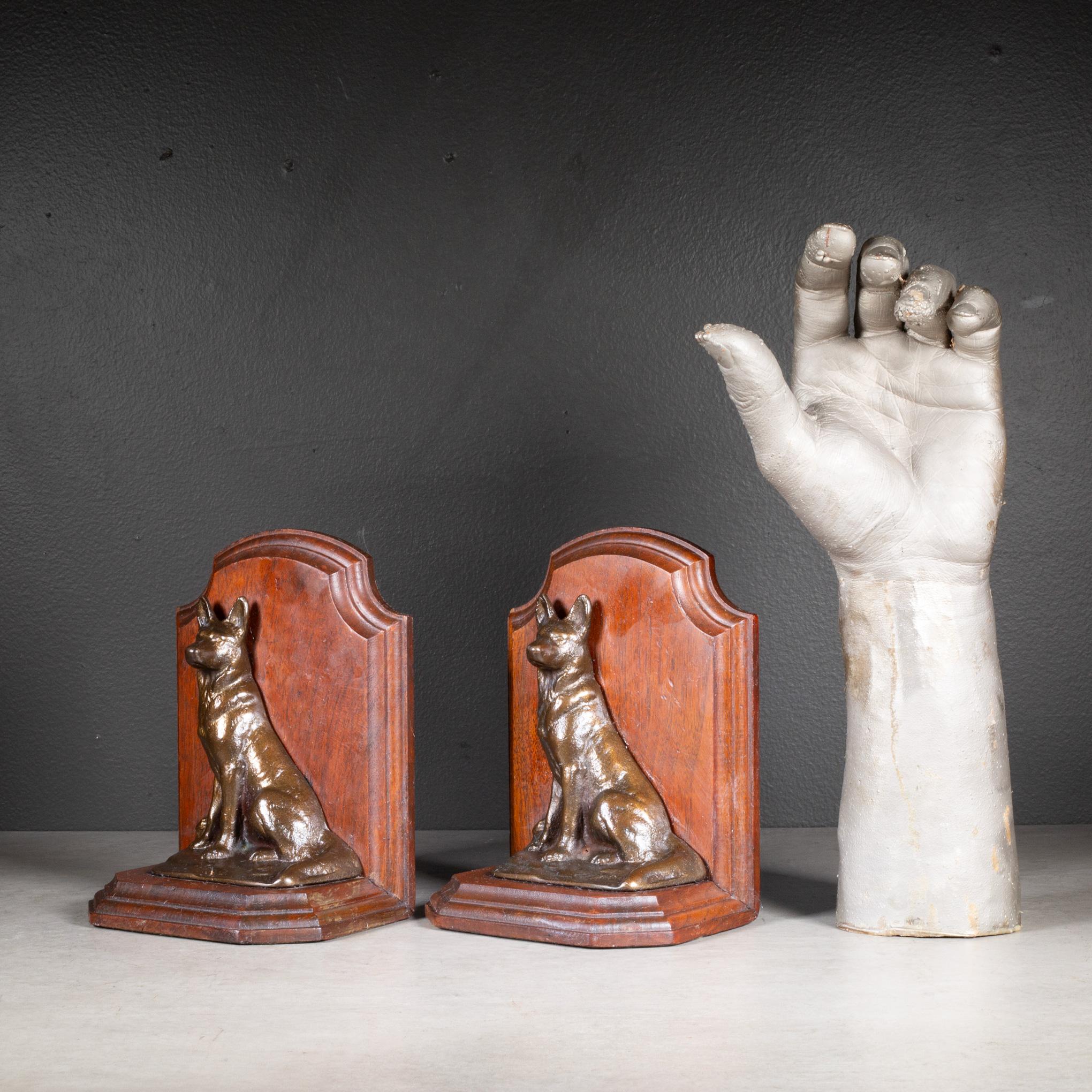 20th Century Mahogany and Bronze German Shepherd Bookends c.1940 For Sale
