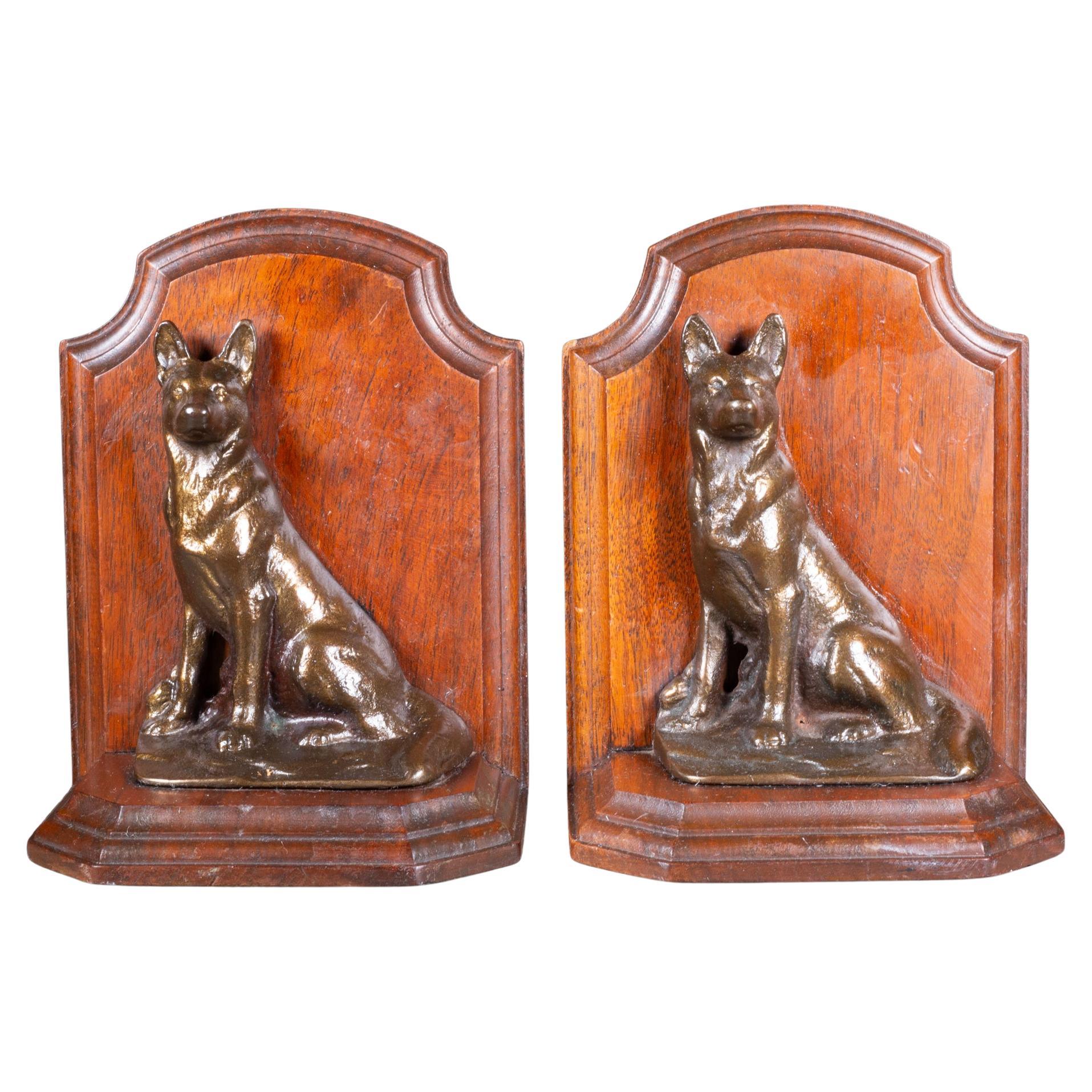 Mahogany and Bronze German Shepherd Bookends c.1940