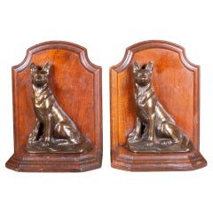 Mahogany and Bronze German Shepherd Bookends c.1940