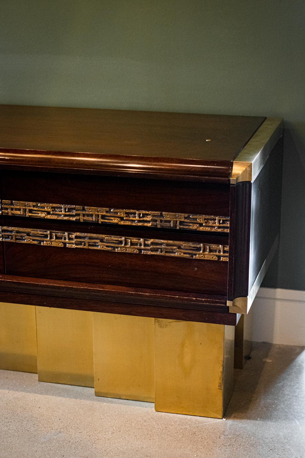 Italian Mahogany and Bronze Sideboard by Luciano Frigerio, Italy, 1970s