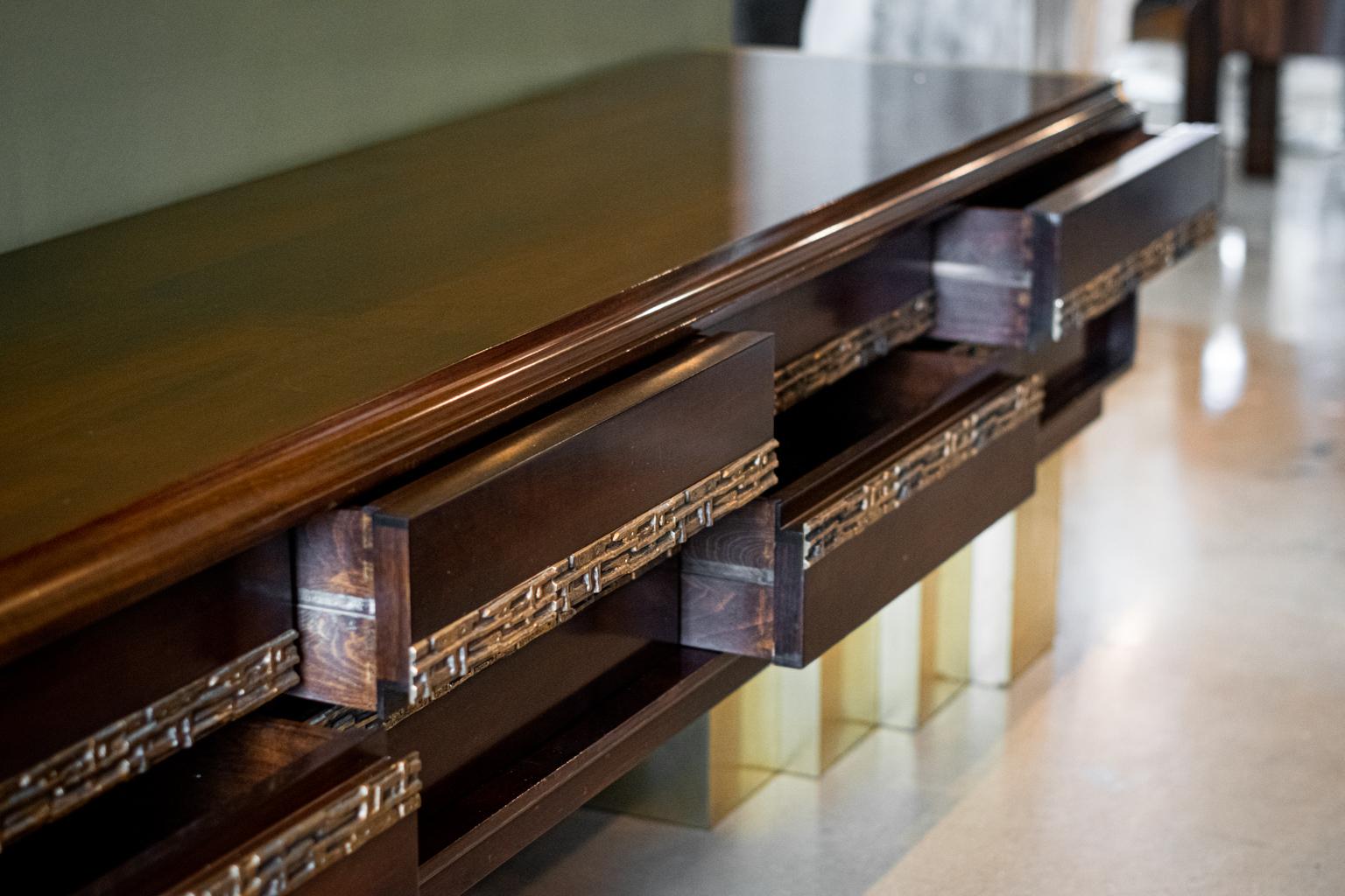 Mahogany and Bronze Sideboard by Luciano Frigerio, Italy, 1970s In Good Condition In Austin, TX