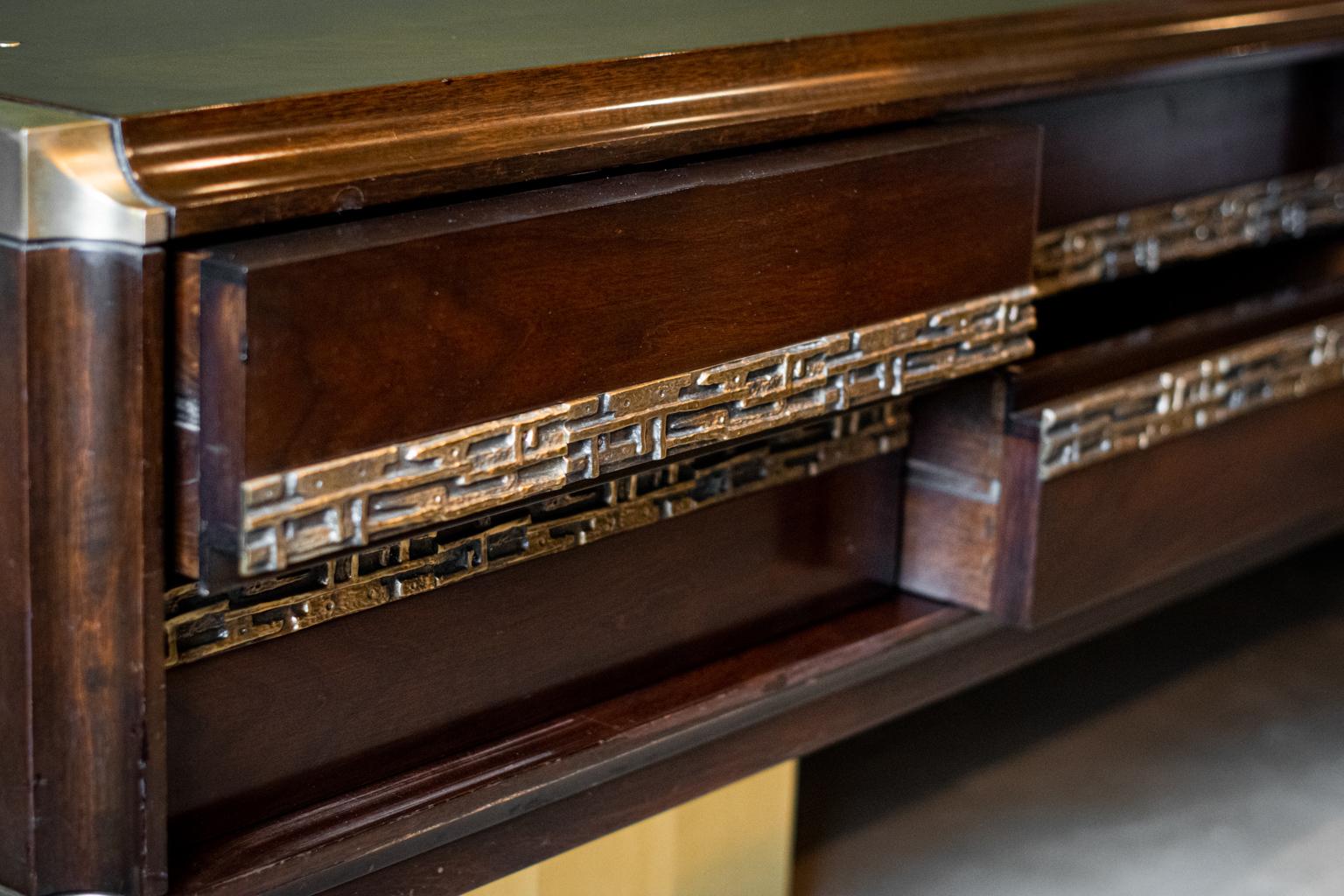 Late 20th Century Mahogany and Bronze Sideboard by Luciano Frigerio, Italy, 1970s