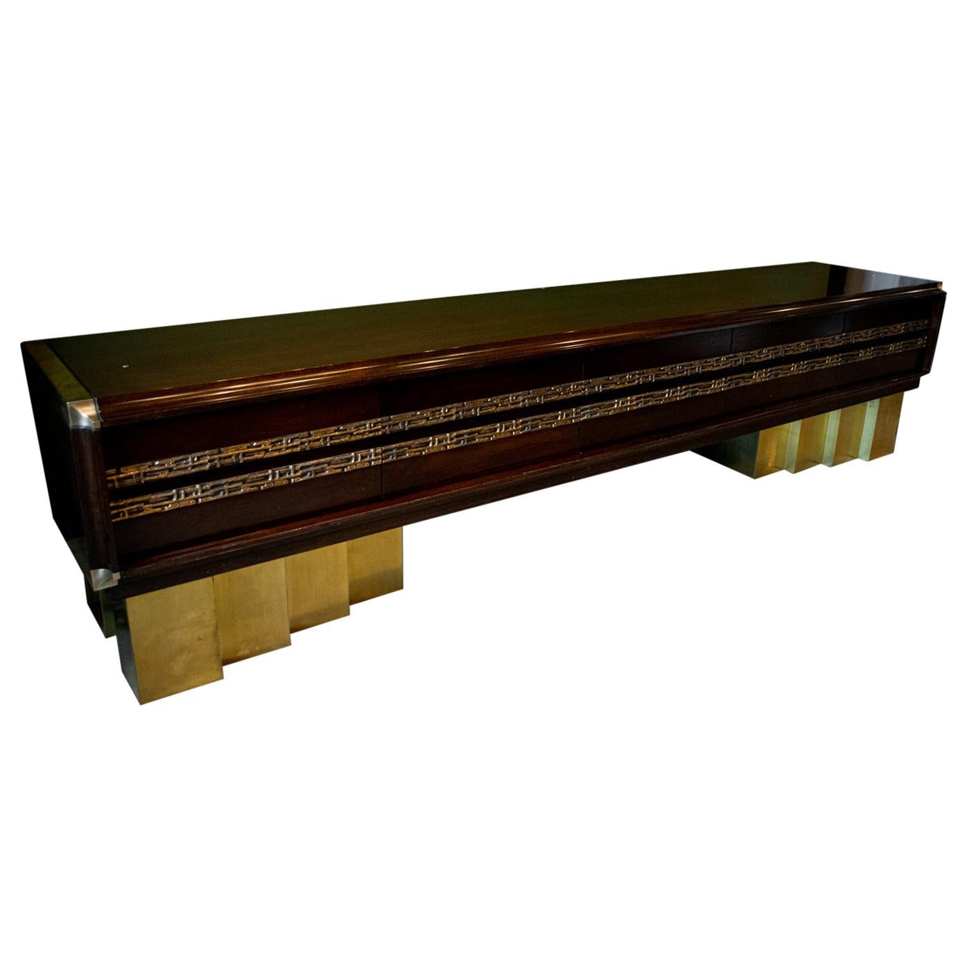 Mahogany and Bronze Sideboard by Luciano Frigerio, Italy, 1970s