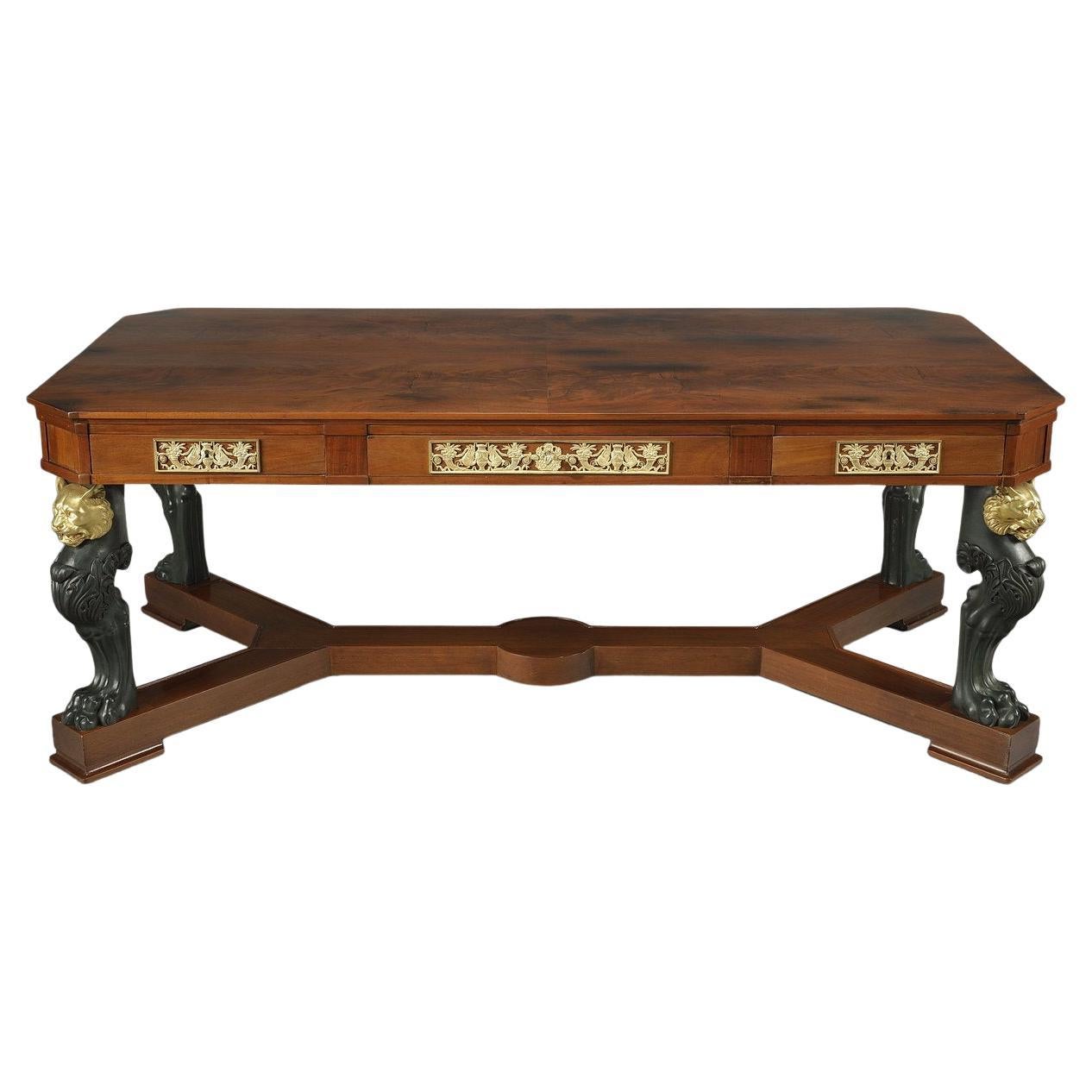 Mahogany and Bronze Veneer Middle Table, "Return from Egypt" Style For Sale