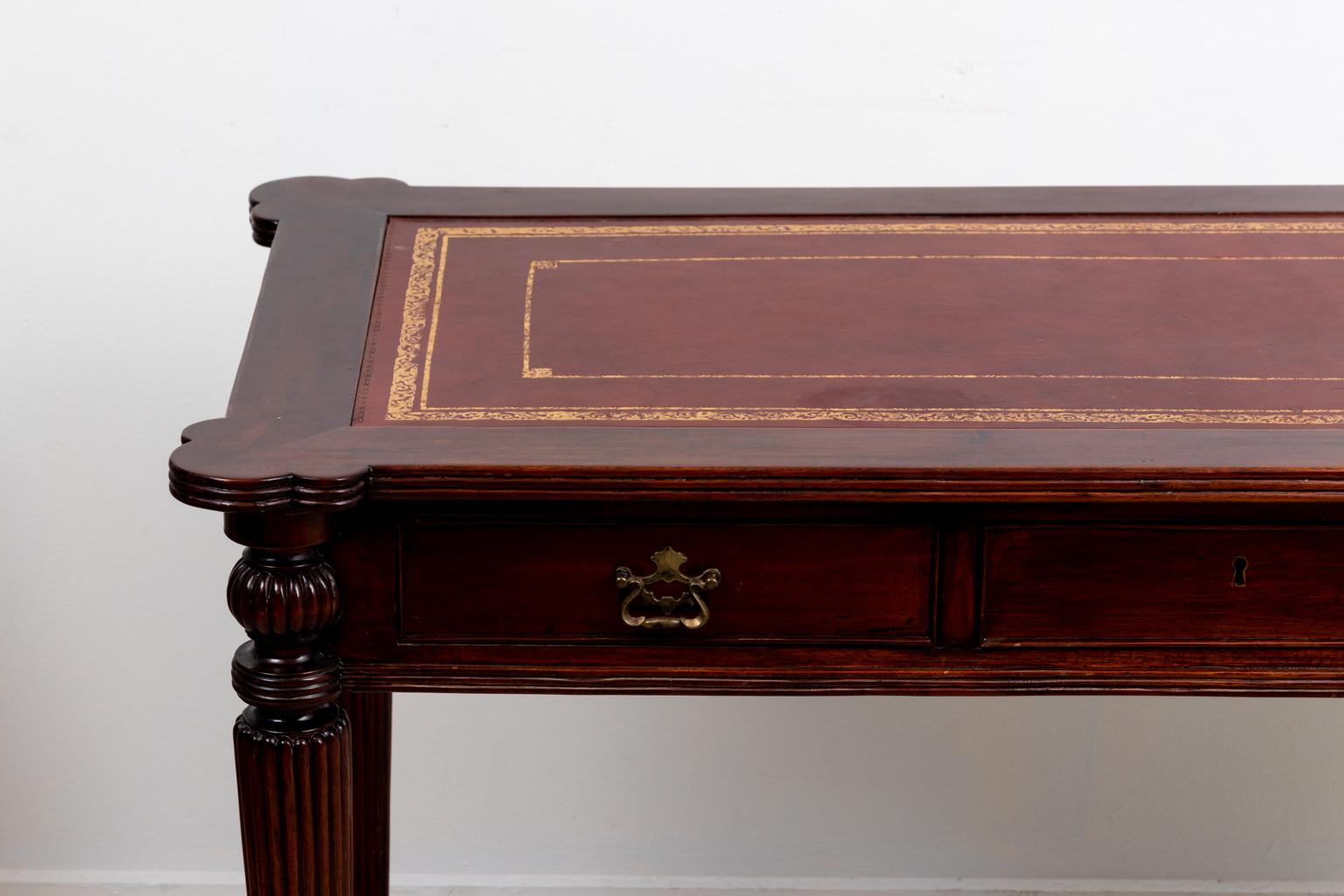 Mahogany and Burgundy Leather Top Vintage Desk 6