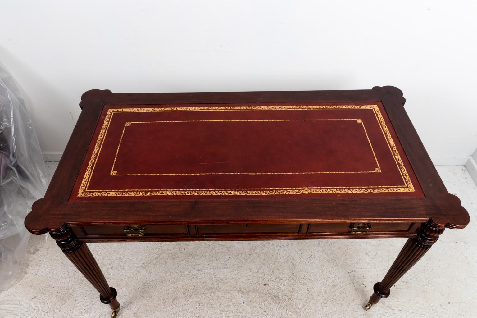 Mahogany and Burgundy Leather Top Vintage Desk 8