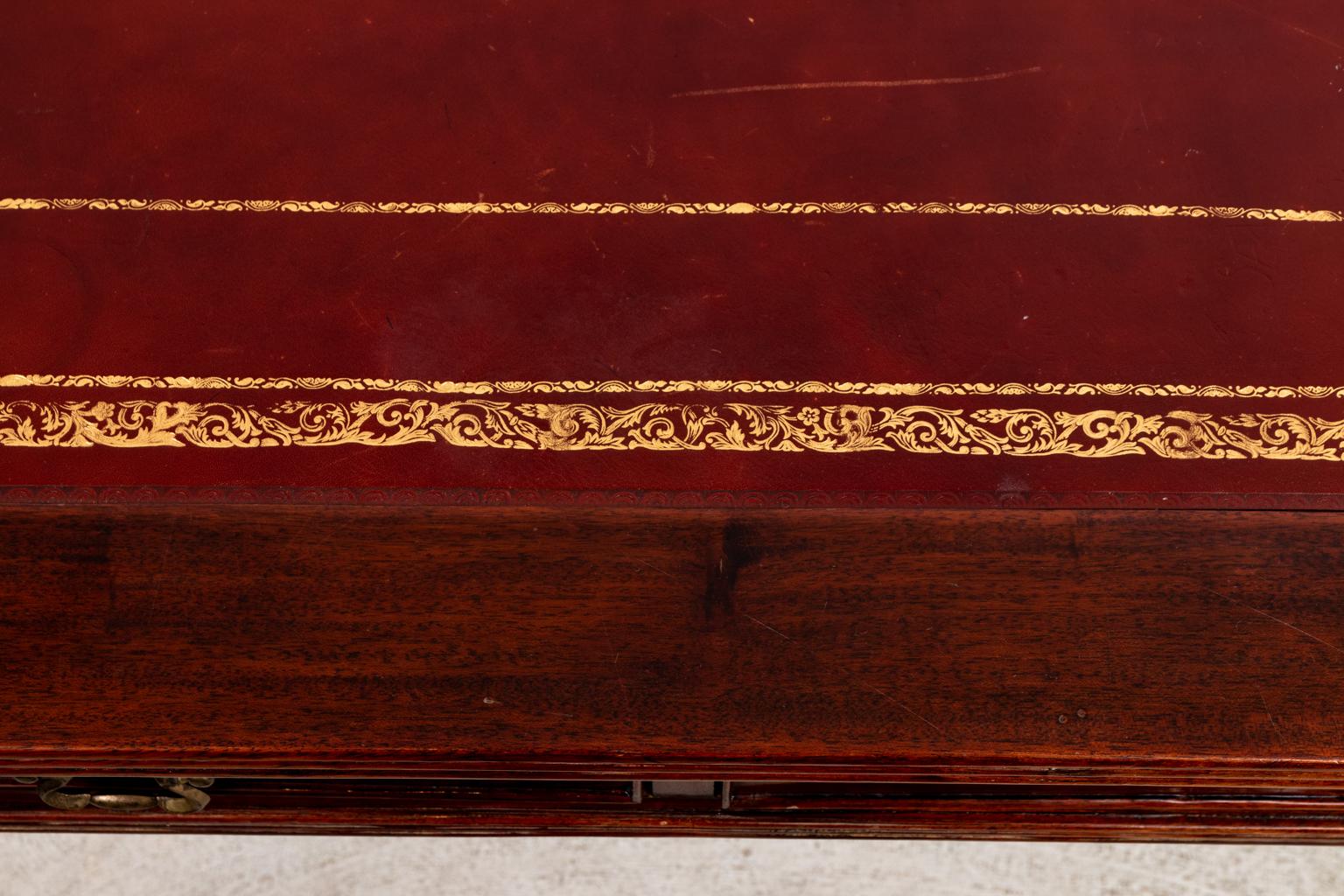 Mahogany and Burgundy Leather Top Vintage Desk 9