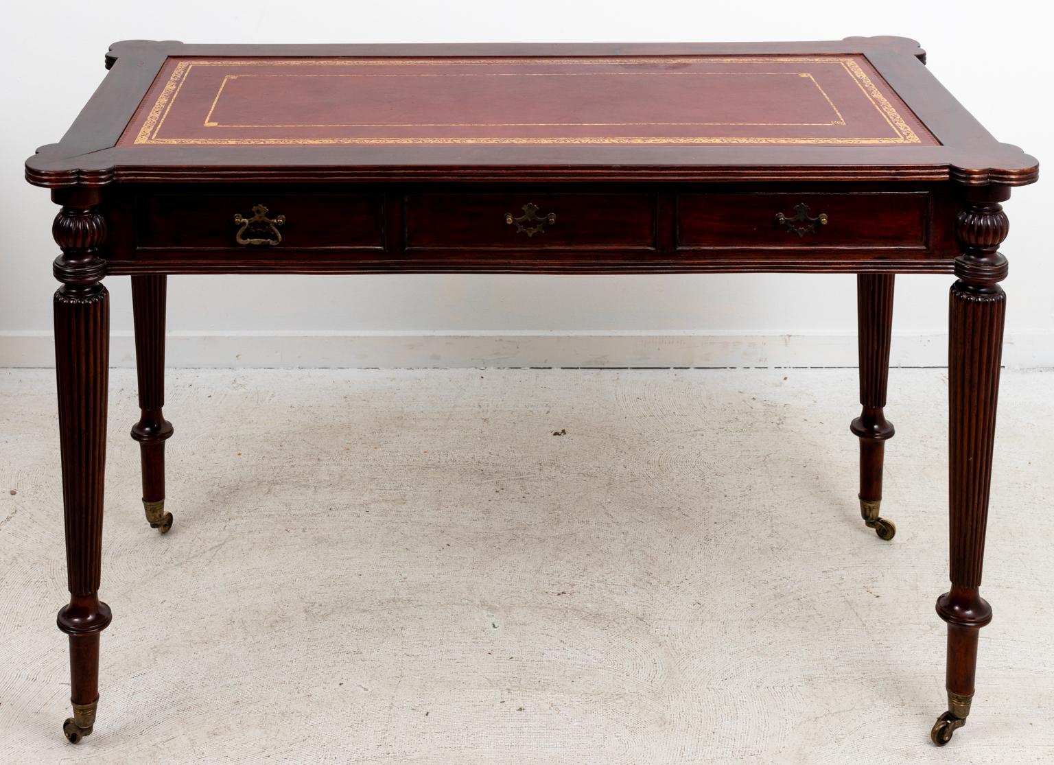 Mahogany and Burgundy Leather Top Vintage Desk 2