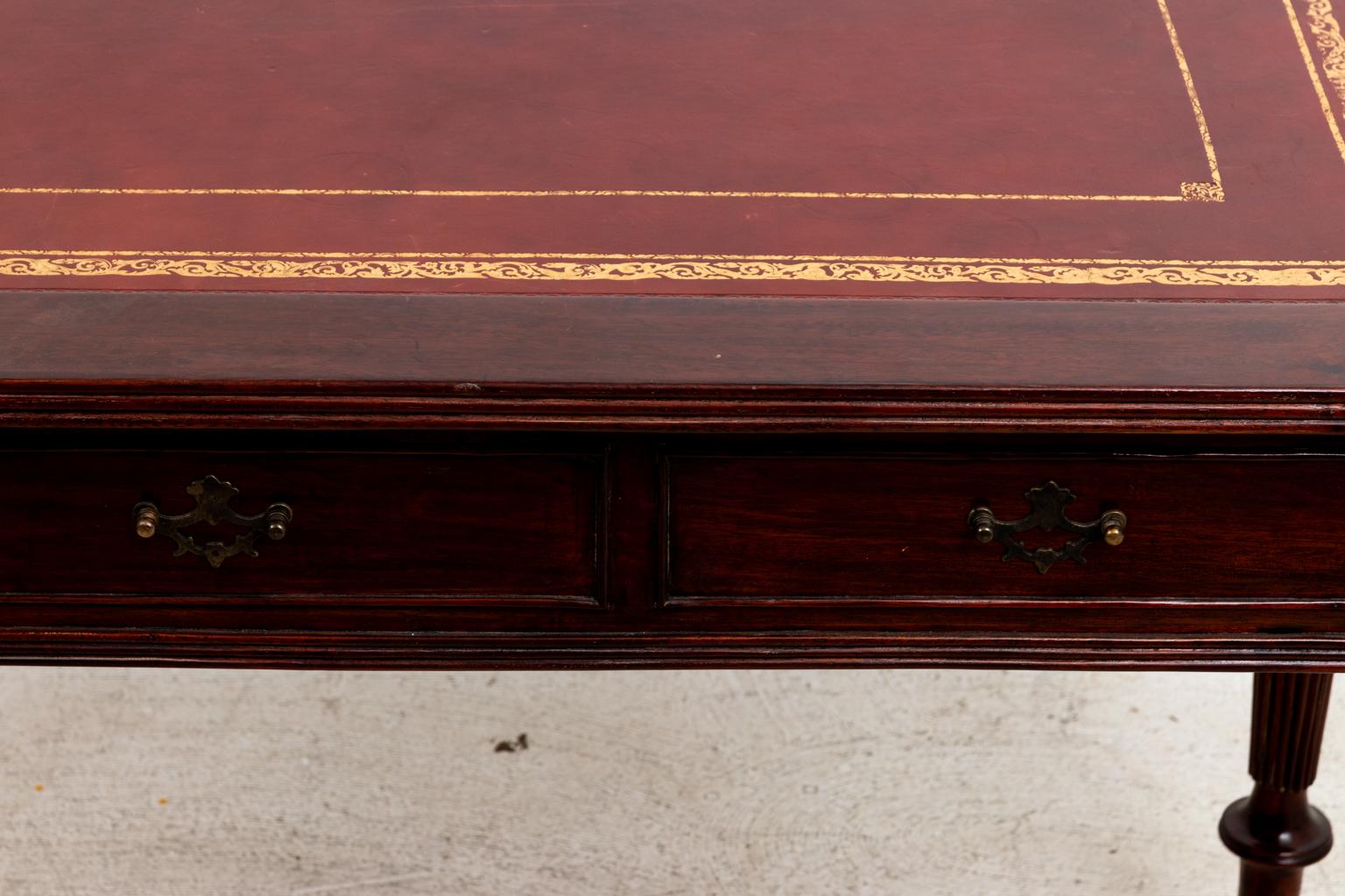 Mahogany and Burgundy Leather Top Vintage Desk 3