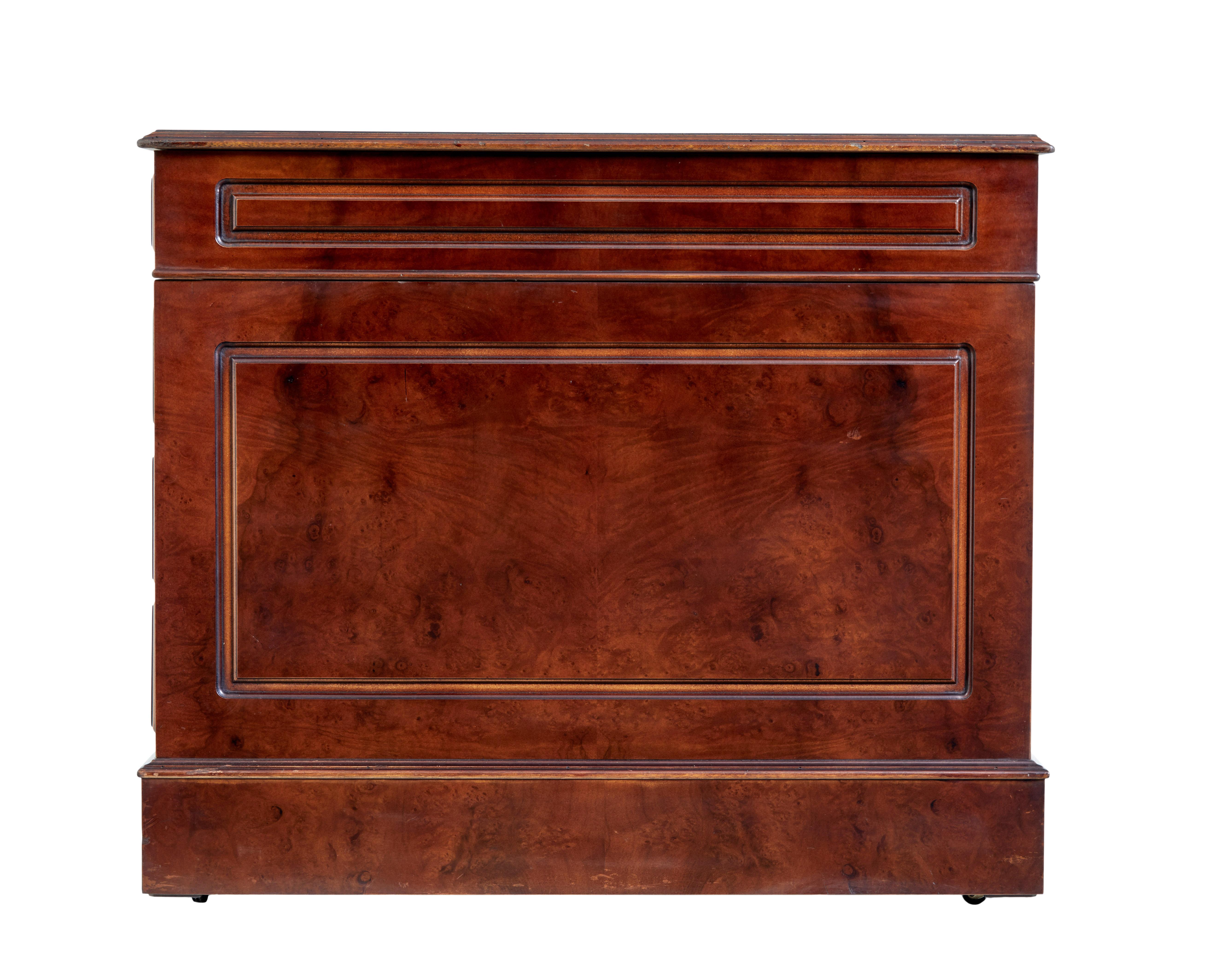 Hand-Crafted Mahogany and Burr Leather Top Pedestal Desk