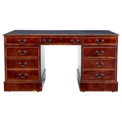 Vintage Mahogany and Burr Leather Top Pedestal Desk