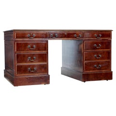 Used Mahogany and burr leather top pedestal desk