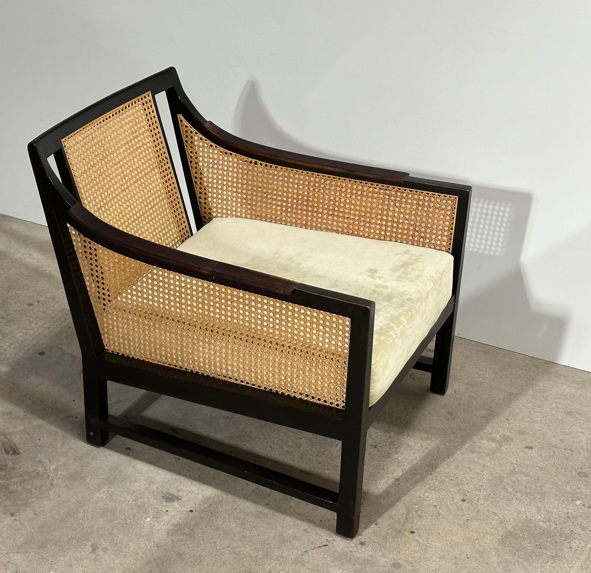 Mid-Century Modern Mahogany and Cane Lounge Chair by Edward Wormley for Dunbar, 1950 For Sale