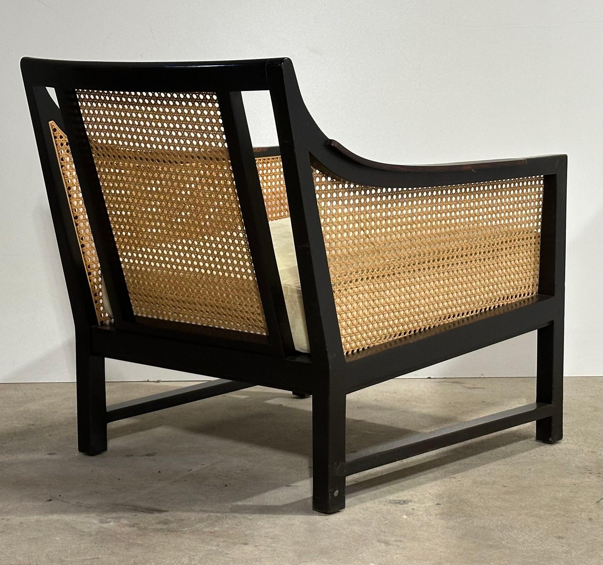 American Mahogany and Cane Lounge Chair by Edward Wormley for Dunbar, 1950 For Sale
