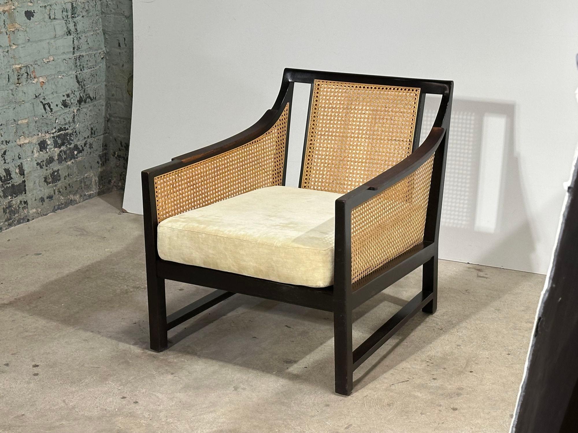 Mahogany and Cane Lounge Chair by Edward Wormley for Dunbar, 1950 In Good Condition For Sale In Chicago, IL