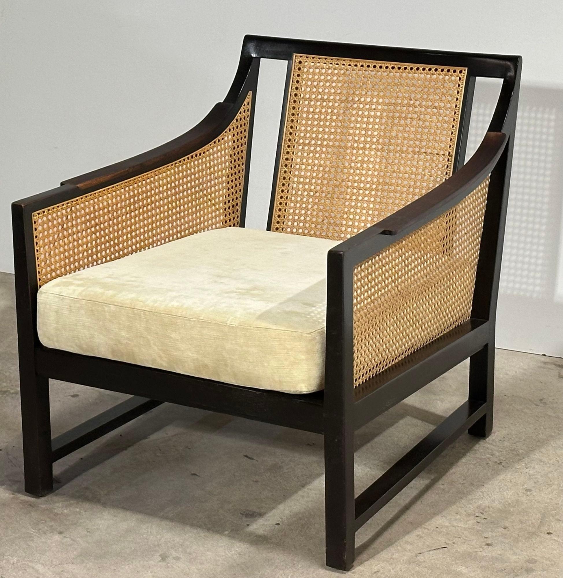 Mid-20th Century Mahogany and Cane Lounge Chair by Edward Wormley for Dunbar, 1950 For Sale