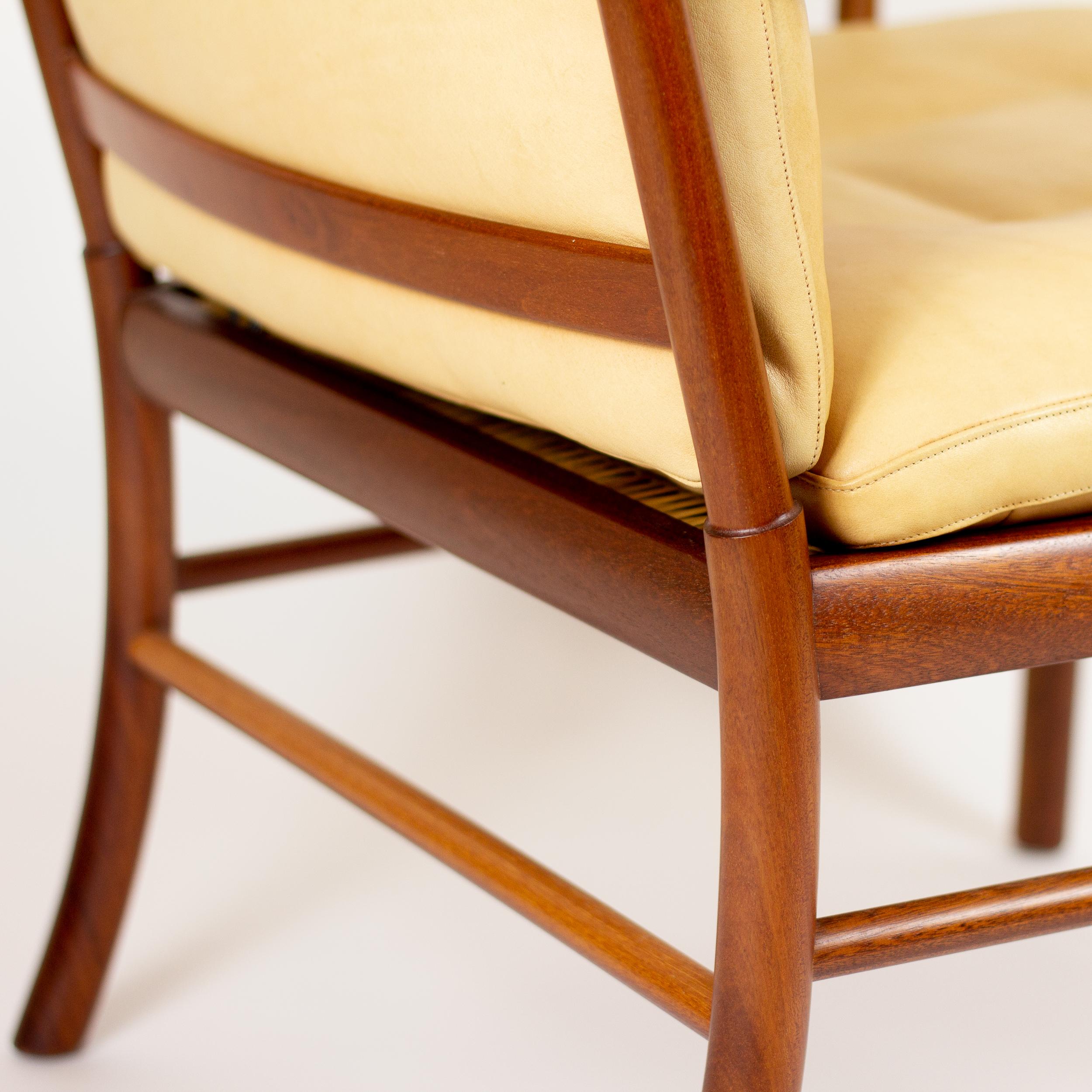 Mahogany and Cream Leather Colonial Chair by Ole Wanscher for Poul Jeppesen 4