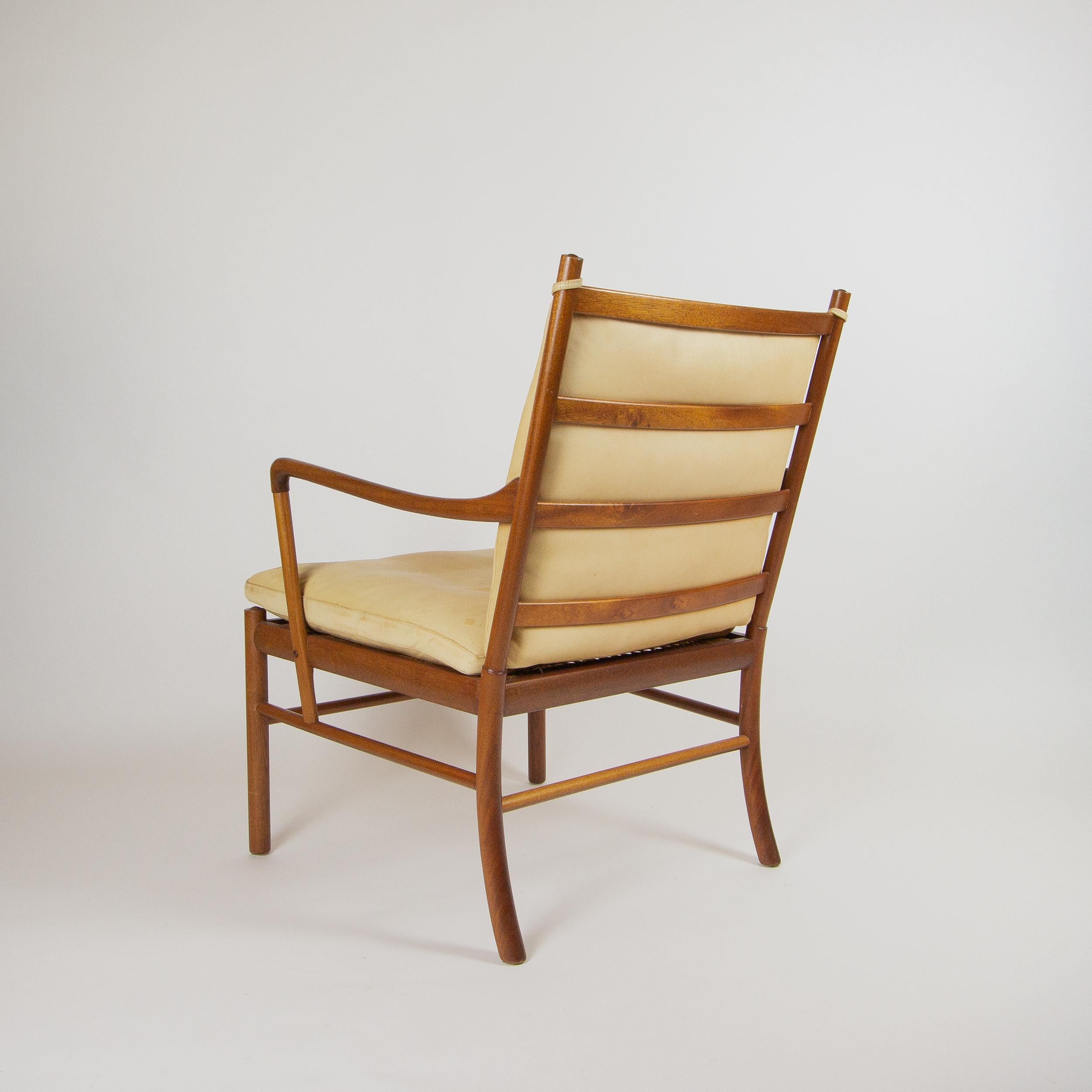 Mid-Century Modern Mahogany and Cream Leather Colonial Chair by Ole Wanscher for Poul Jeppesen