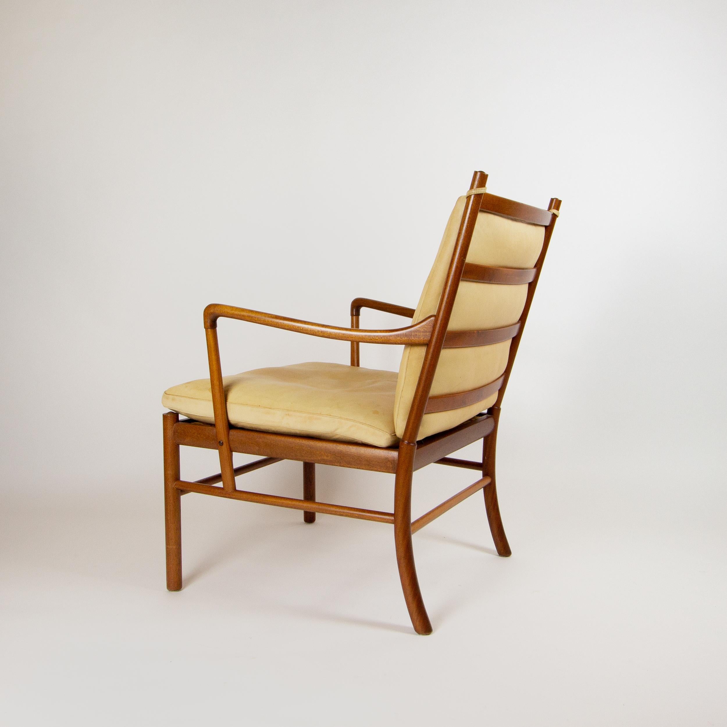 Danish Mahogany and Cream Leather Colonial Chair by Ole Wanscher for Poul Jeppesen