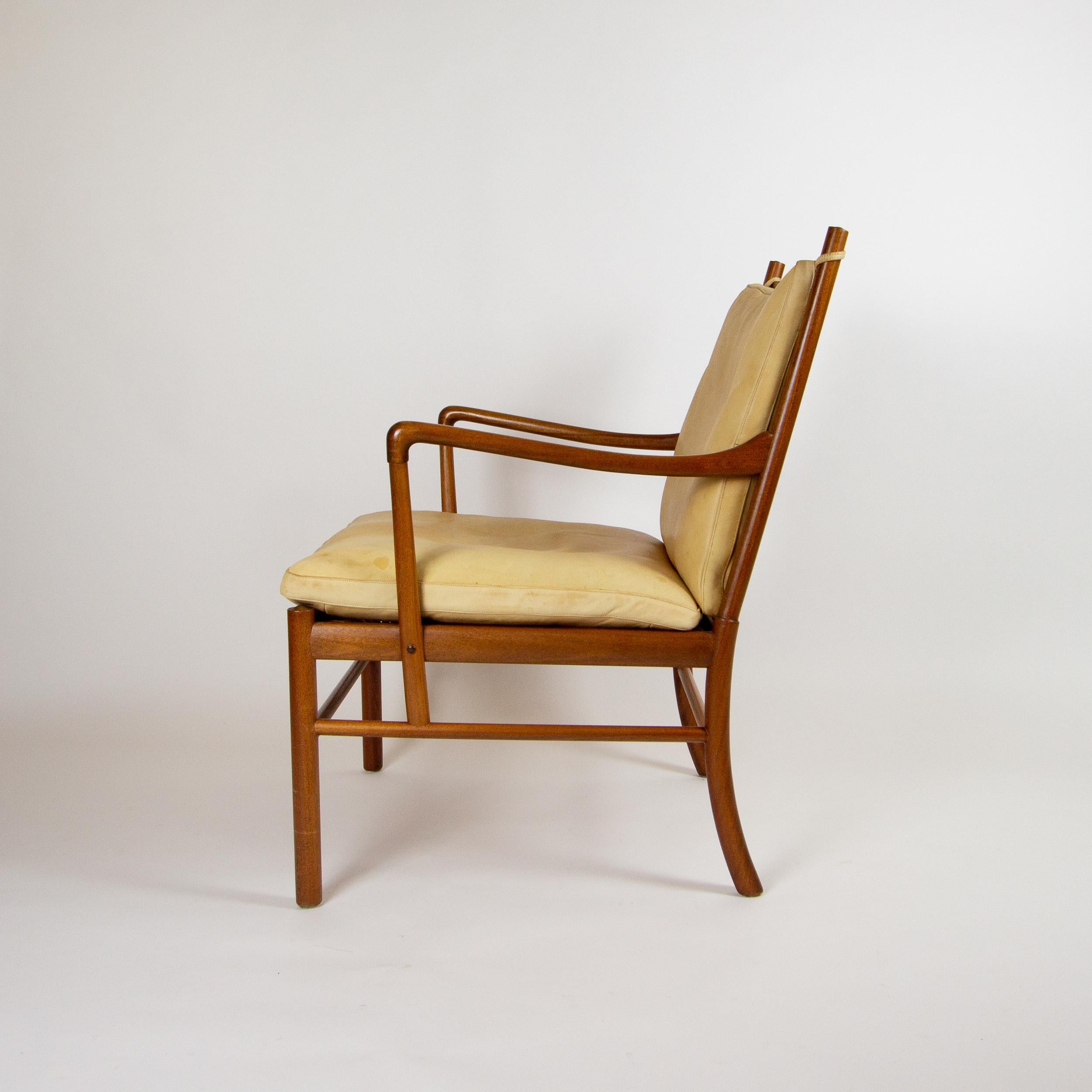Hand-Crafted Mahogany and Cream Leather Colonial Chair by Ole Wanscher for Poul Jeppesen