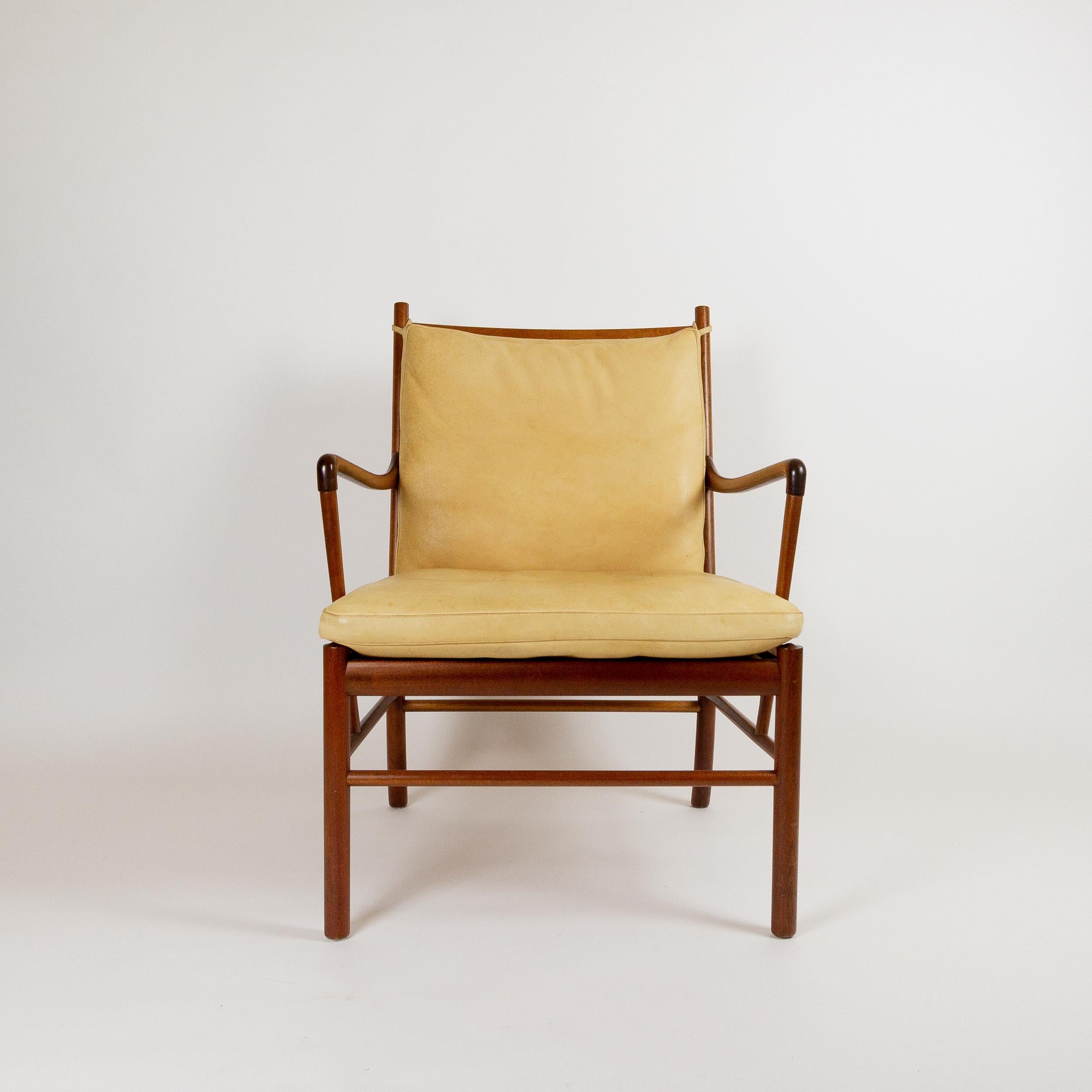 20th Century Mahogany and Cream Leather Colonial Chair by Ole Wanscher for Poul Jeppesen
