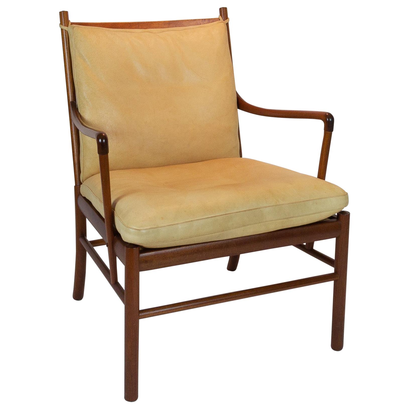 Mahogany and Cream Leather Colonial Chair by Ole Wanscher for Poul Jeppesen