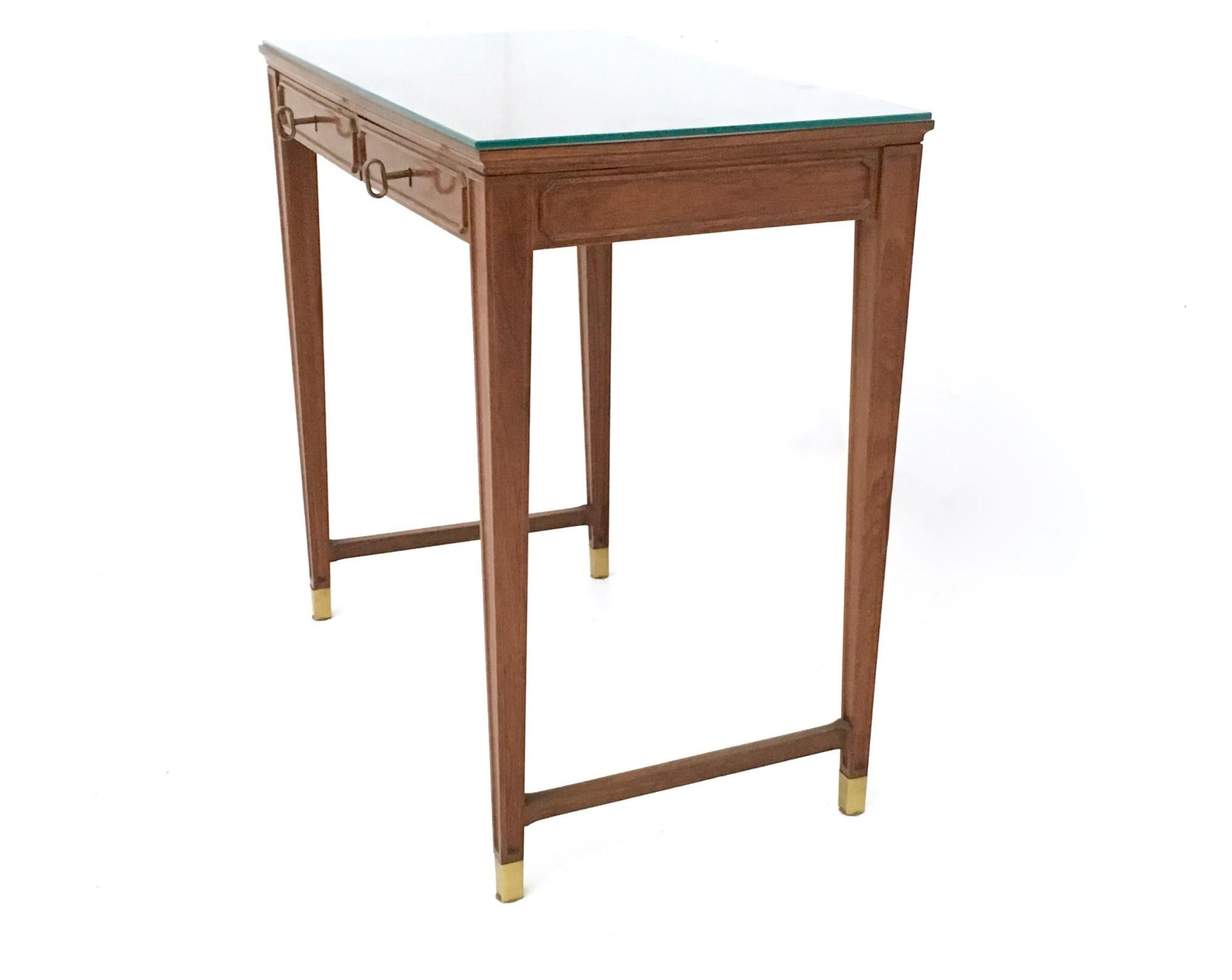 Mid-Century Modern Vintage Walnut and Crystal Bedroom Writing Desk in the Style of Gio Ponti, Italy