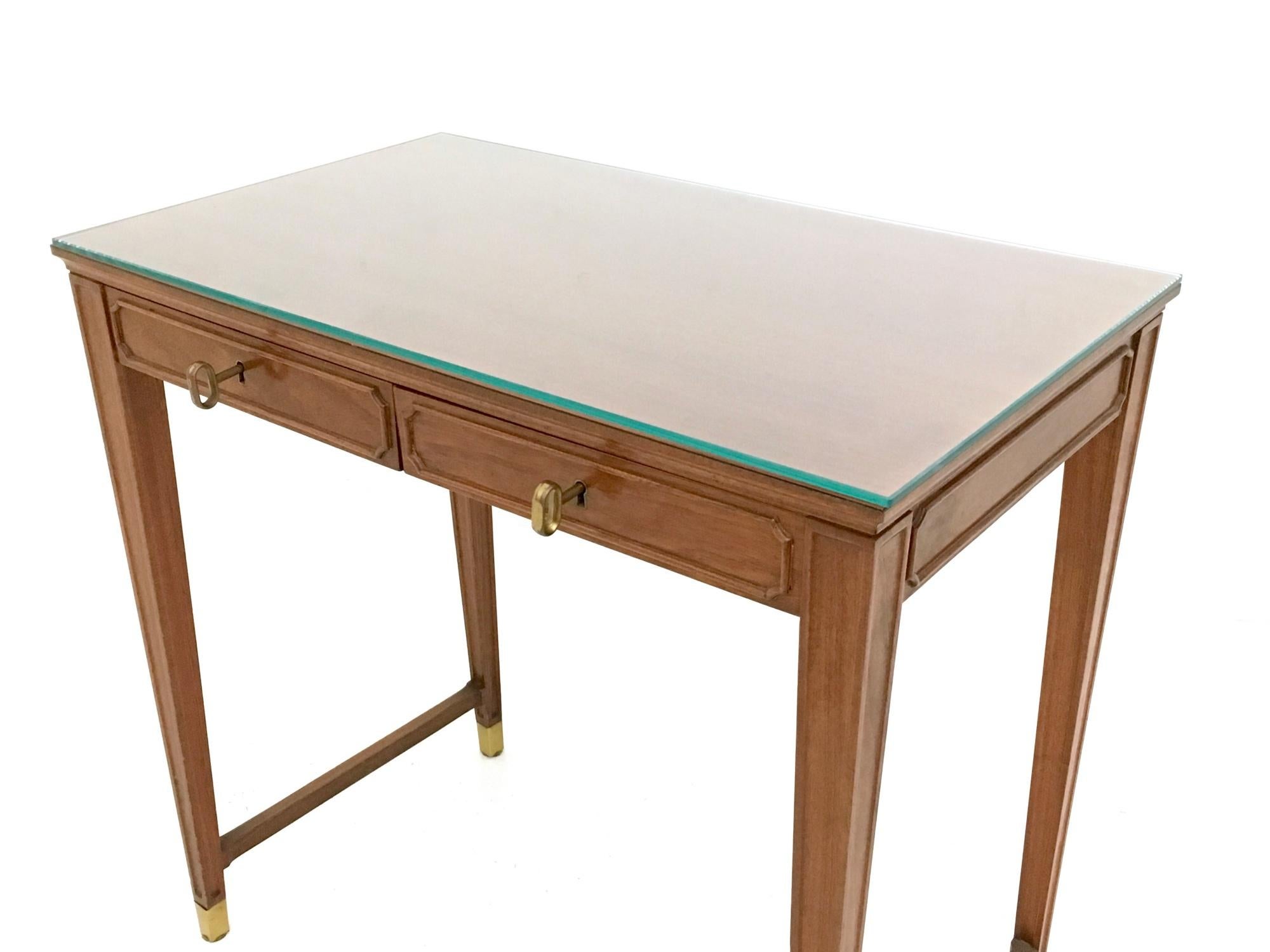 Italian Vintage Walnut and Crystal Bedroom Writing Desk in the Style of Gio Ponti, Italy