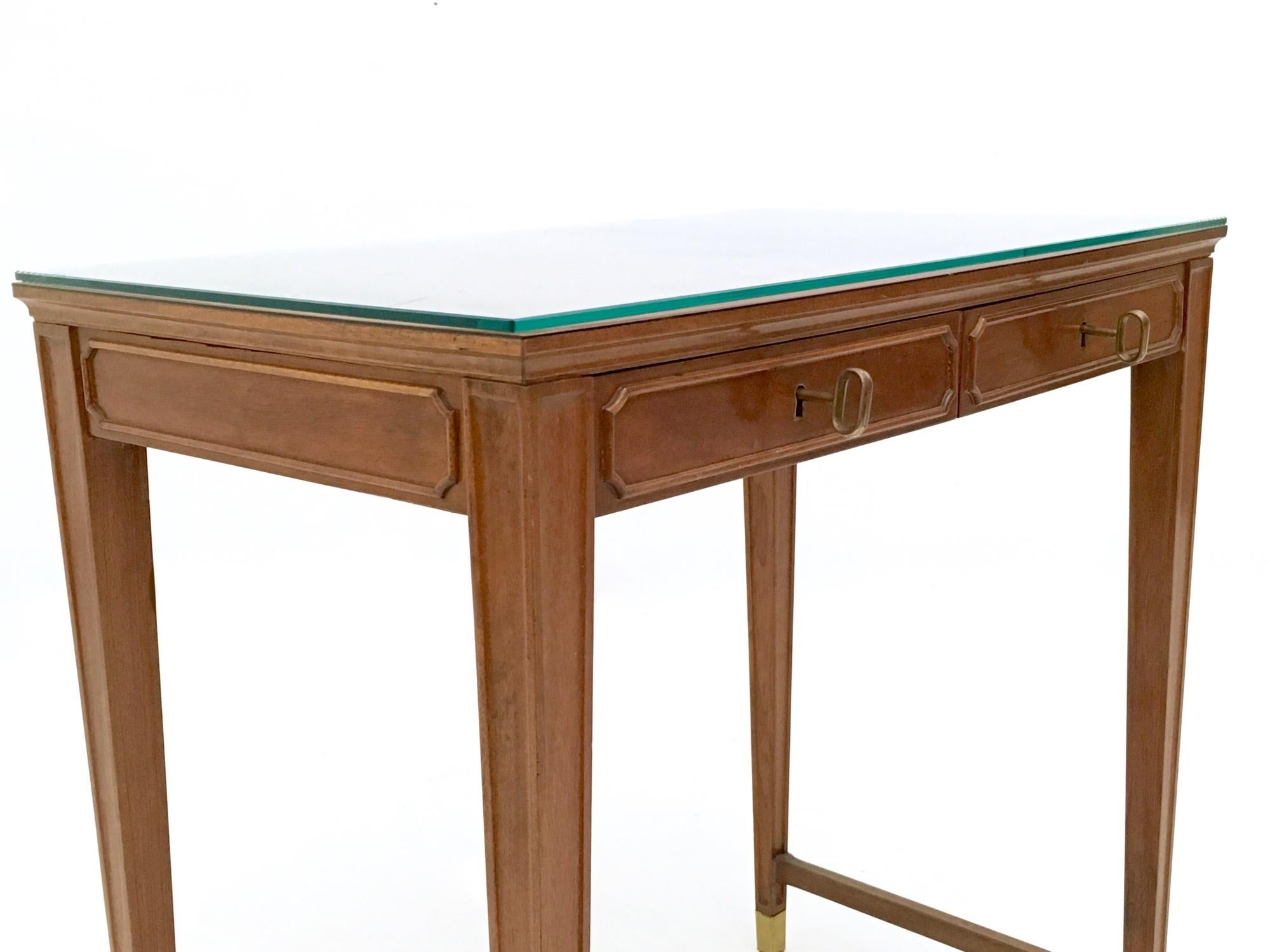 Mid-20th Century Vintage Walnut and Crystal Bedroom Writing Desk in the Style of Gio Ponti, Italy