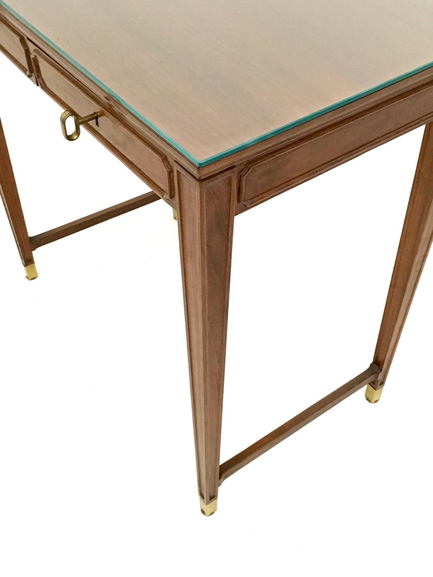 Vintage Walnut and Crystal Bedroom Writing Desk in the Style of Gio Ponti, Italy 1