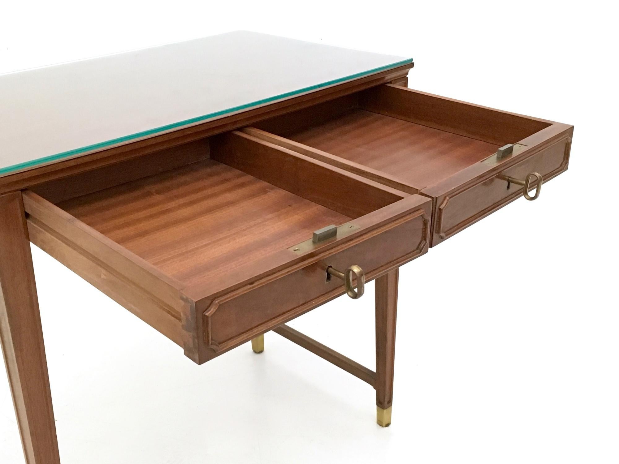 Vintage Walnut and Crystal Bedroom Writing Desk in the Style of Gio Ponti, Italy 2