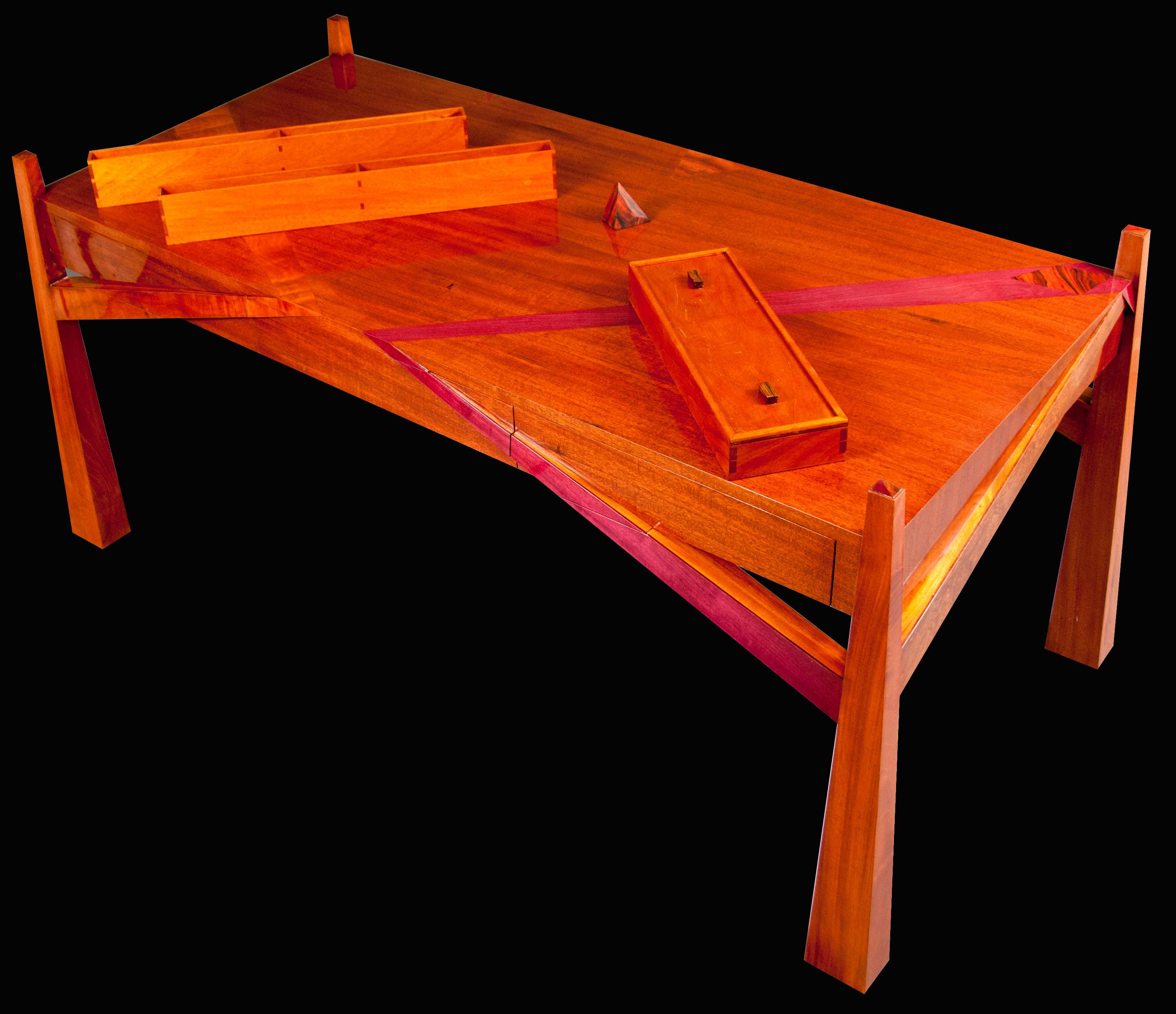American Colorful Modernists Art  Inspired Sculptural Mahogany Desk with Secret Drawers For Sale