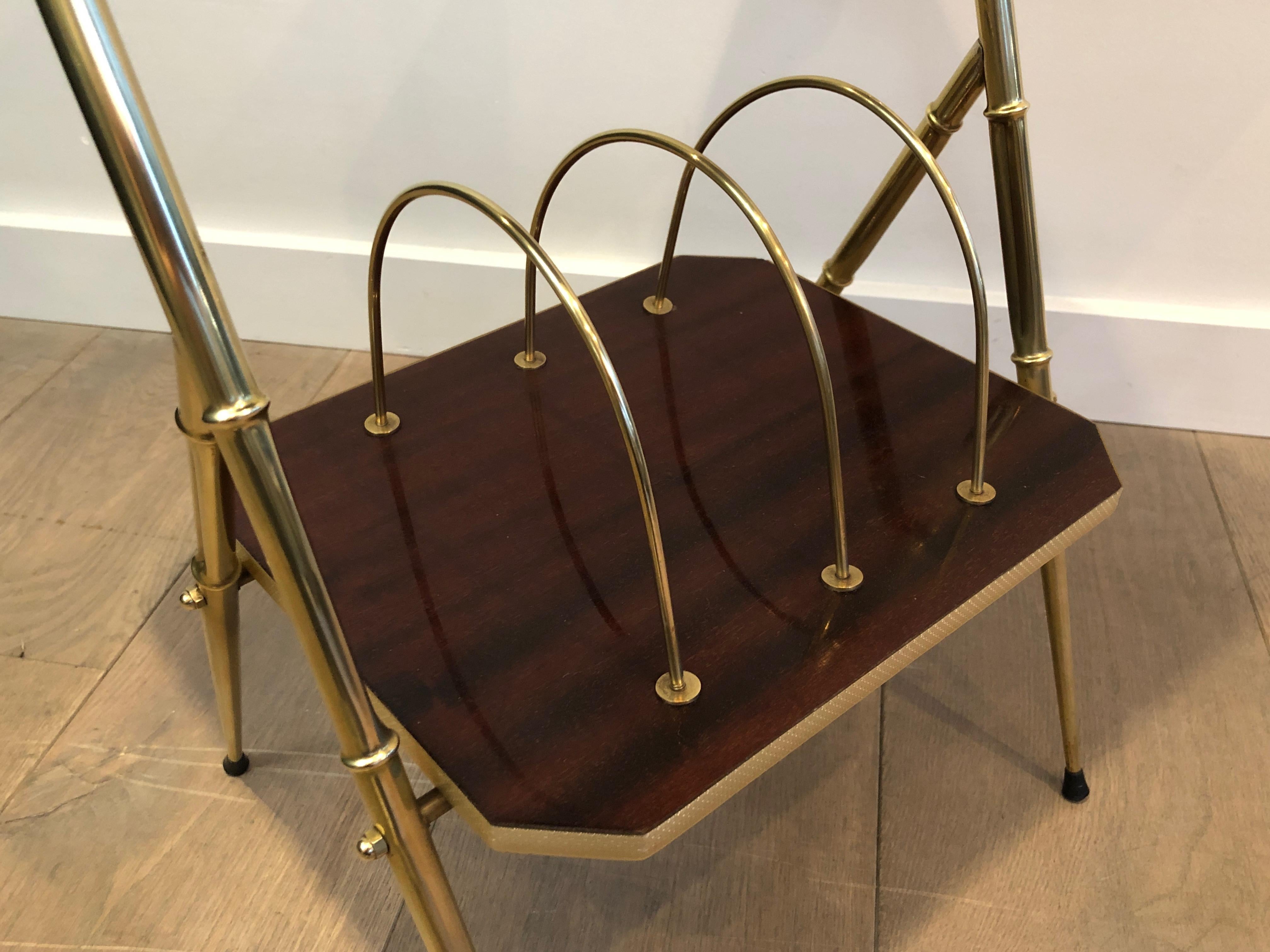 Mahogany and Faux-Bamboo Gilt Metal Side Table with Magazine Rack For Sale 4
