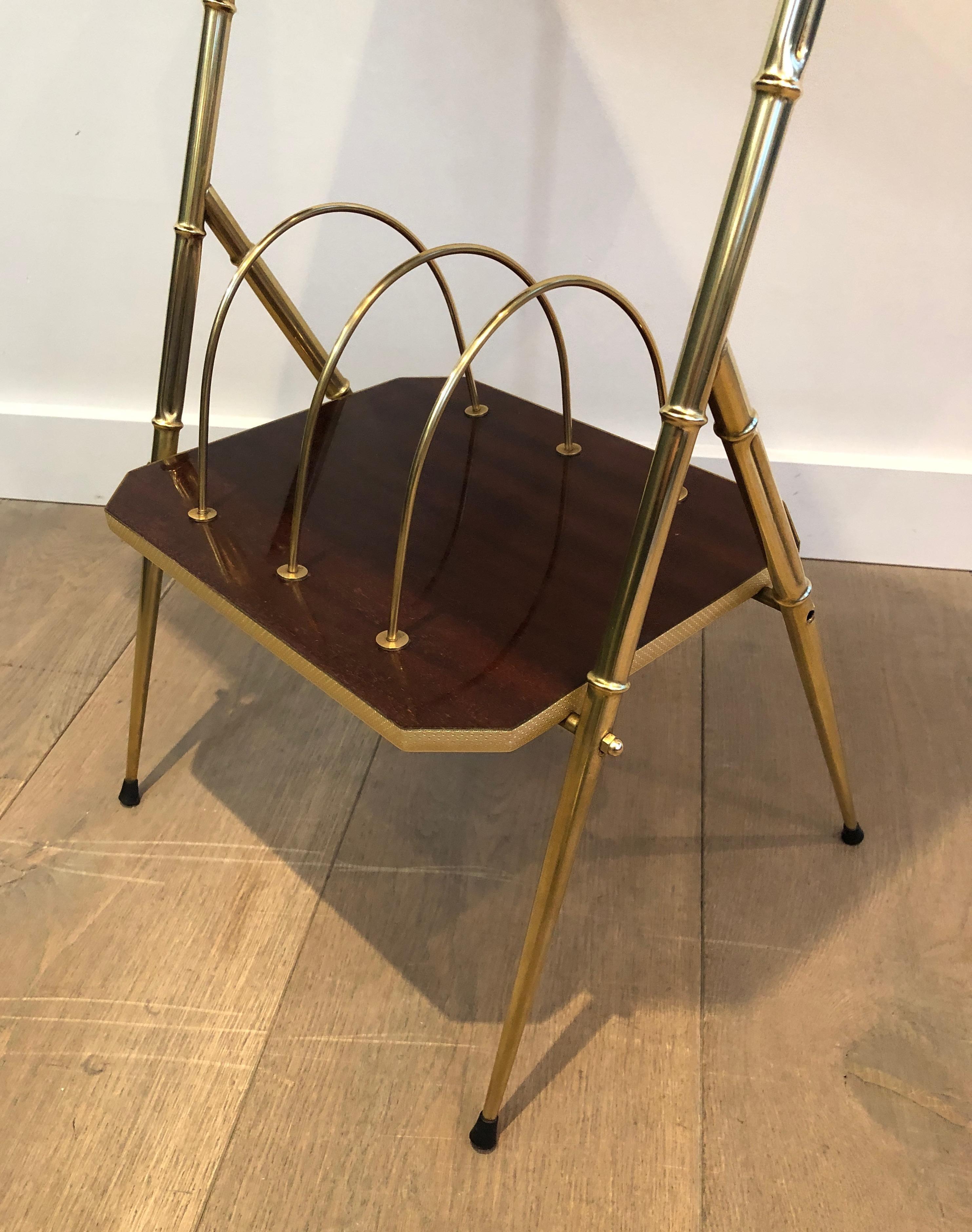 Mahogany and Faux-Bamboo Gilt Metal Side Table with Magazine Rack For Sale 5