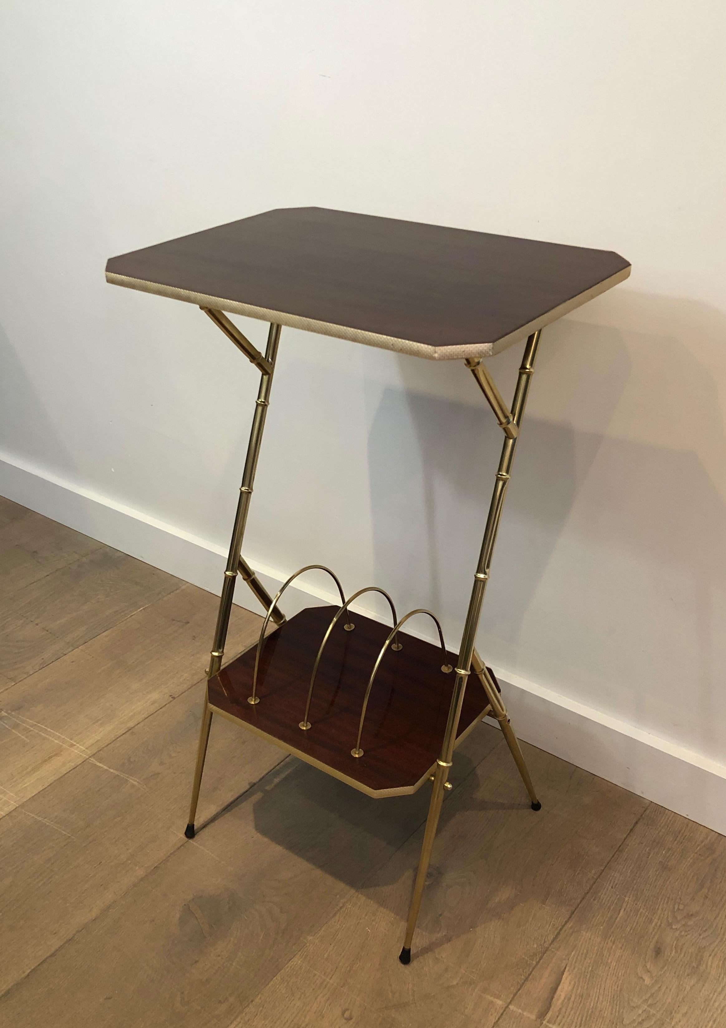 Mahogany and Faux-Bamboo Gilt Metal Side Table with Magazine Rack For Sale 6