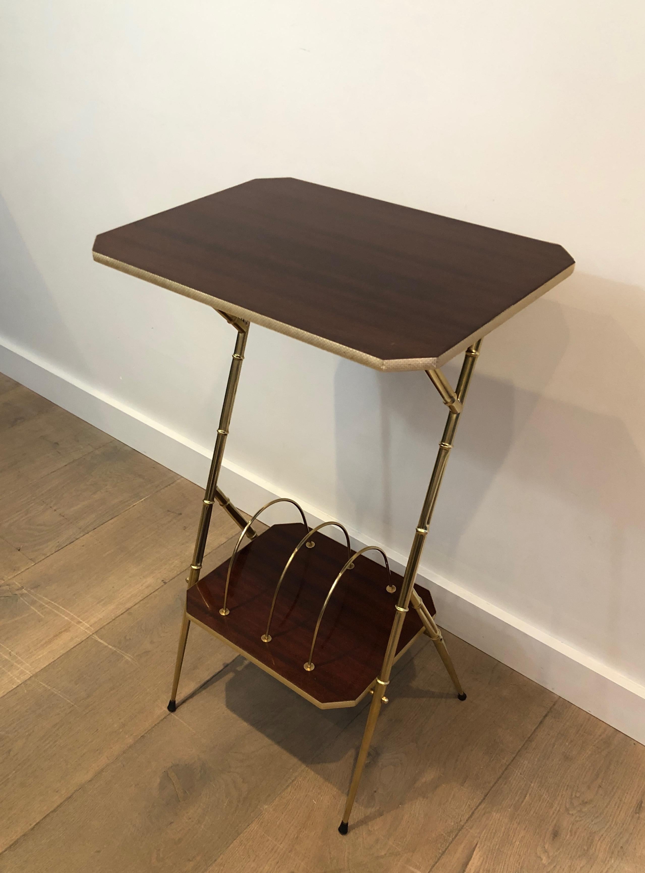 Mahogany and Faux-Bamboo Gilt Metal Side Table with Magazine Rack For Sale 7