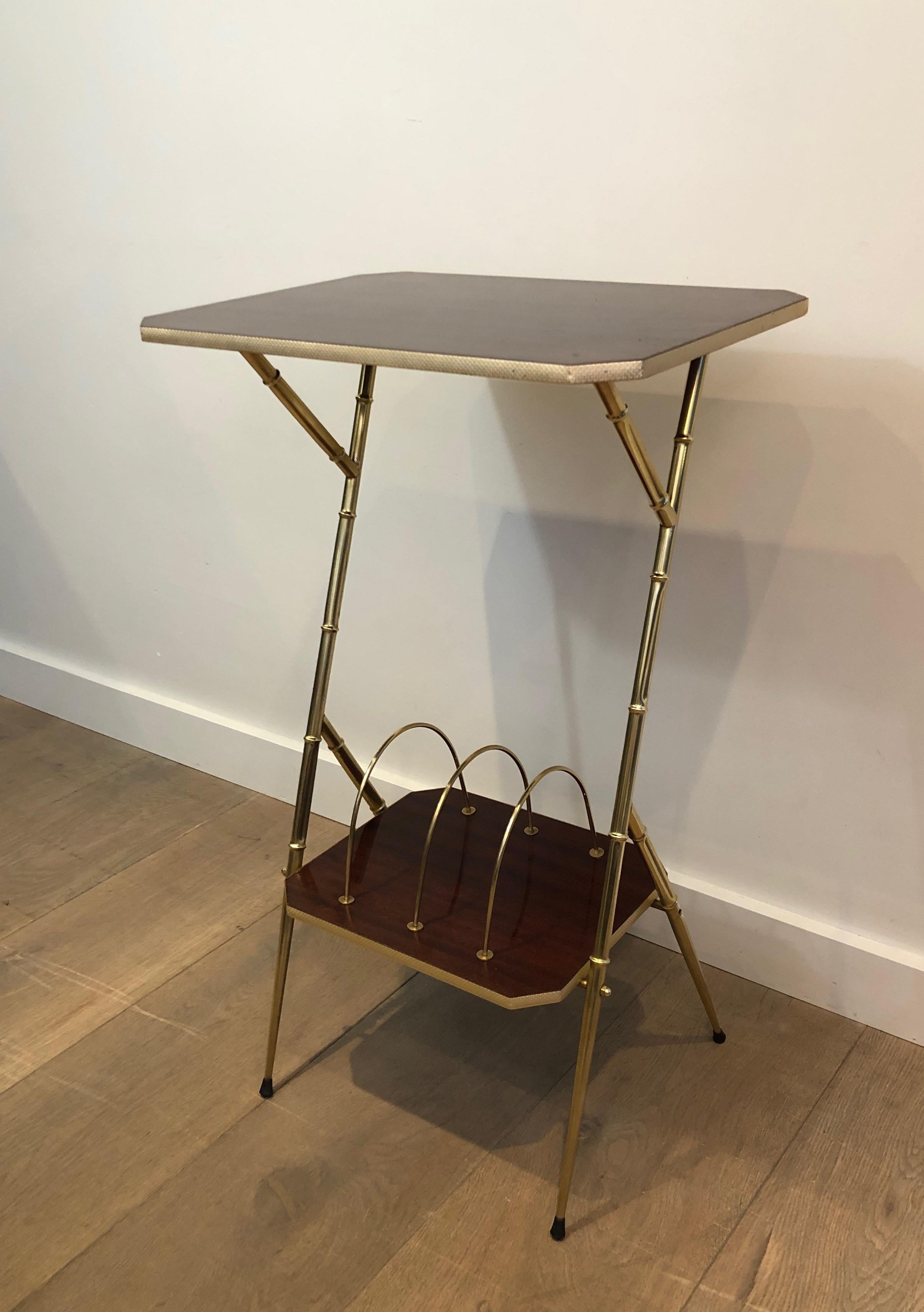 Mahogany and Faux-Bamboo Gilt Metal Side Table with Magazine Rack For Sale 8