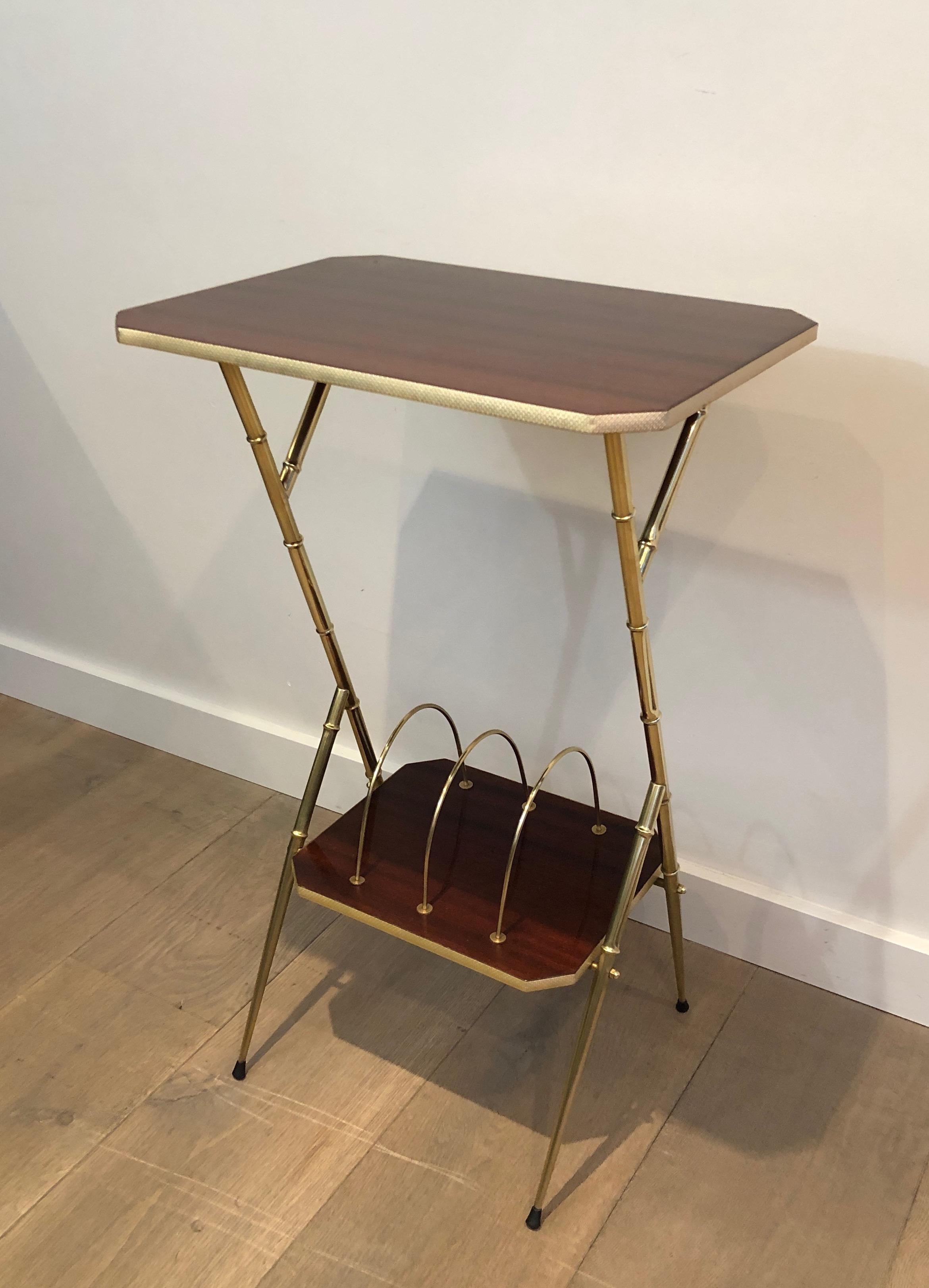 Mahogany and Faux-Bamboo Gilt Metal Side Table with Magazine Rack For Sale 9