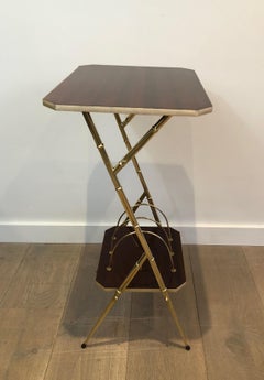 Mahogany and Faux-Bamboo Gilt Metal Side Table with Magazine Rack