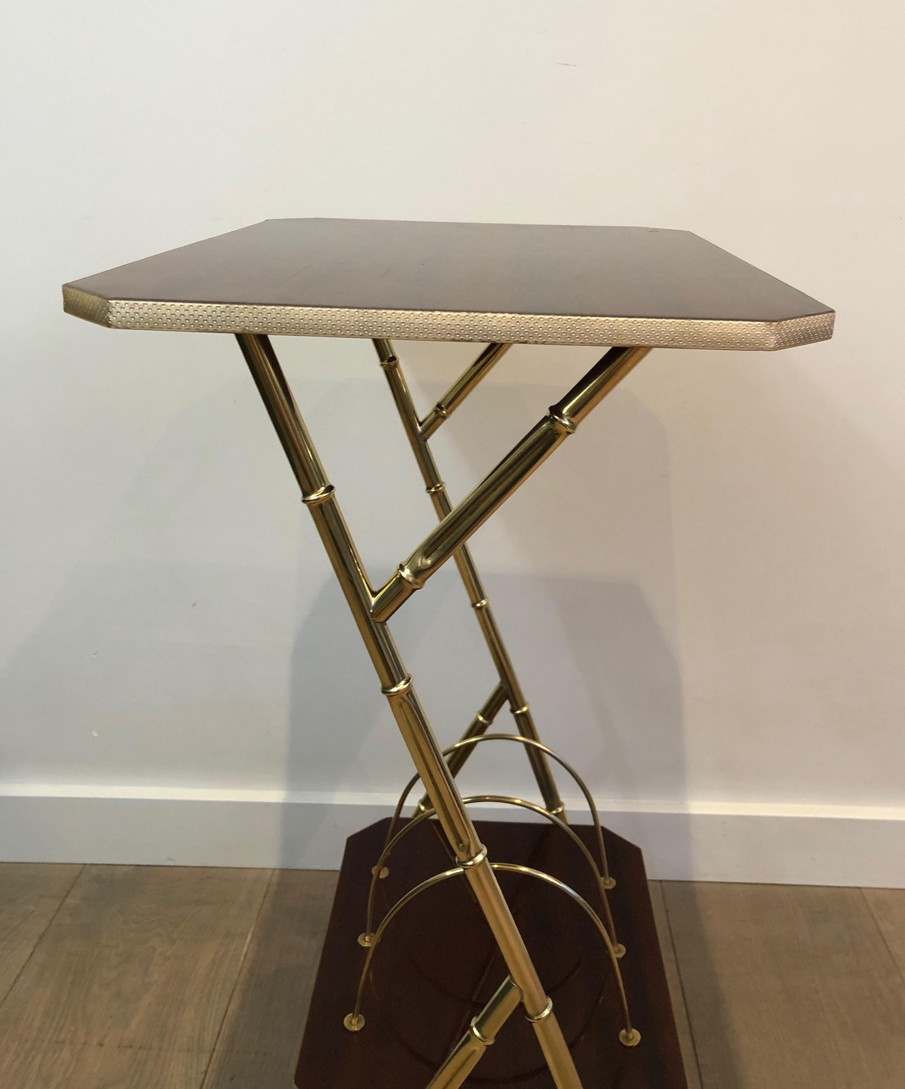 Neoclassical Mahogany and Faux-Bamboo Gilt Metal Side Table with Magazine Rack For Sale