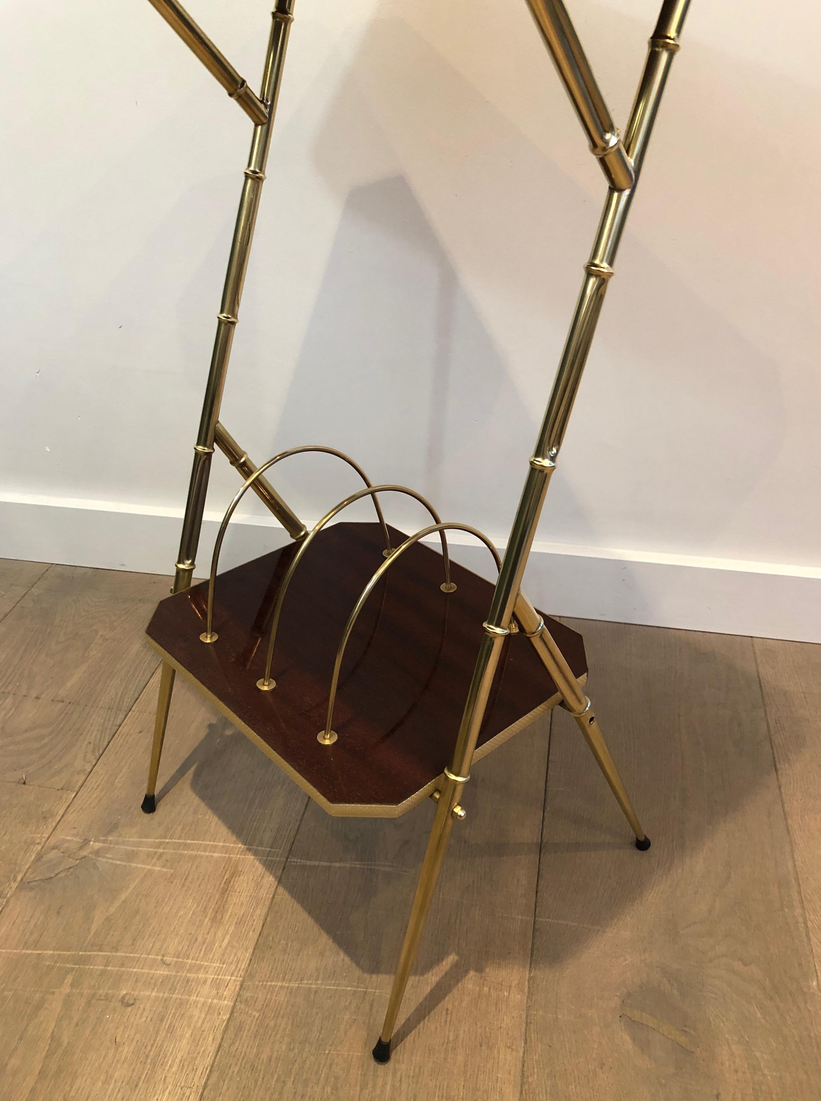 Late 20th Century Mahogany and Faux-Bamboo Gilt Metal Side Table with Magazine Rack For Sale