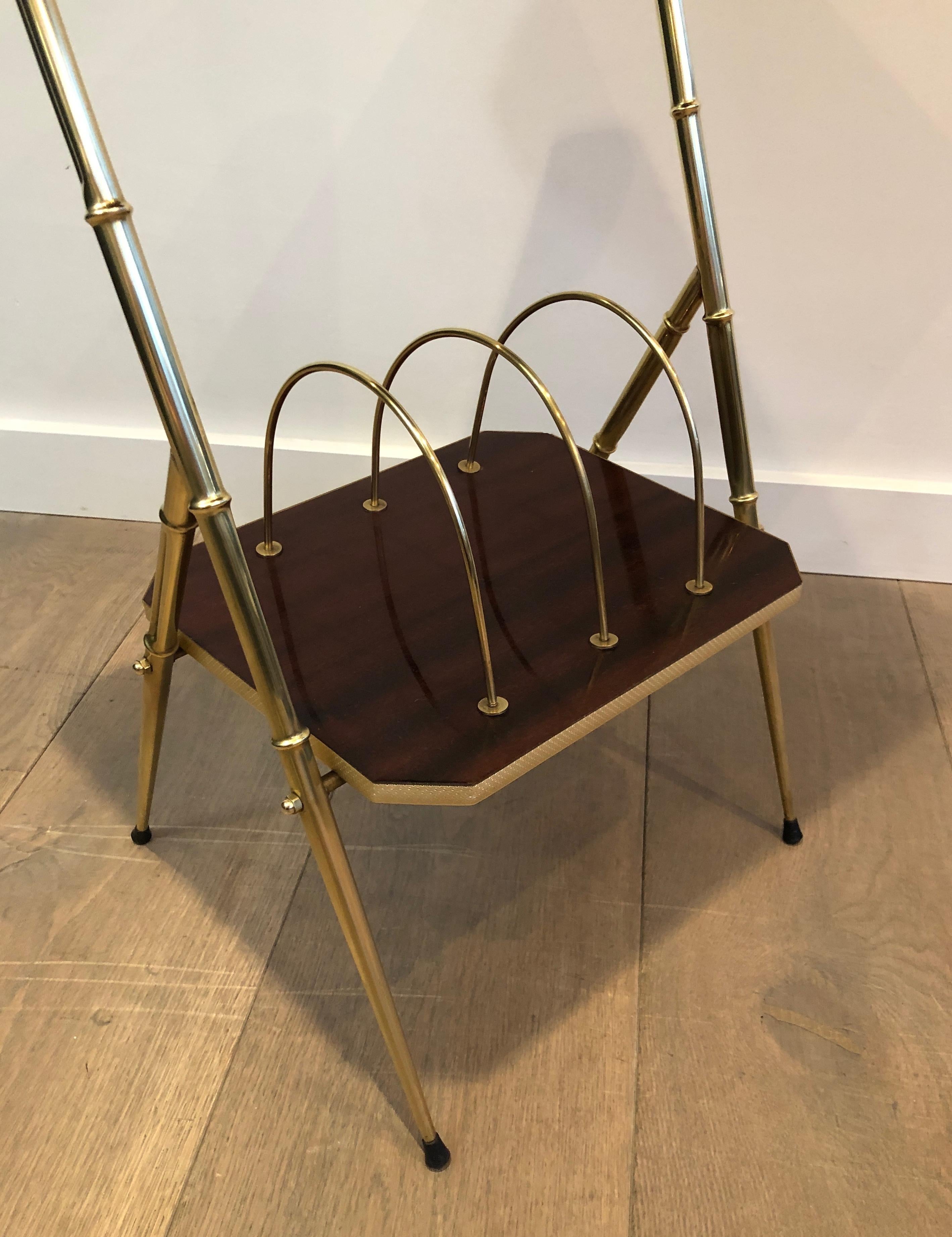 Mahogany and Faux-Bamboo Gilt Metal Side Table with Magazine Rack For Sale 2