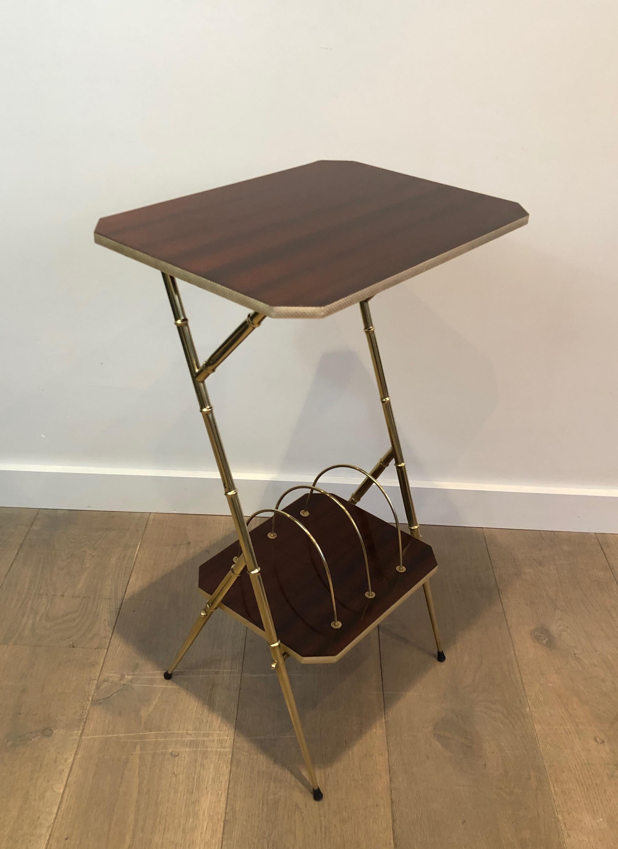Mahogany and Faux-Bamboo Gilt Metal Side Table with Magazine Rack For Sale 3