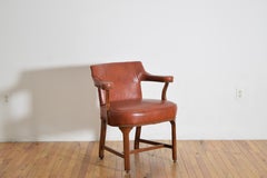 Mahogany and Faux Leather Upholstered Armchair, 3rd quarter 20th century