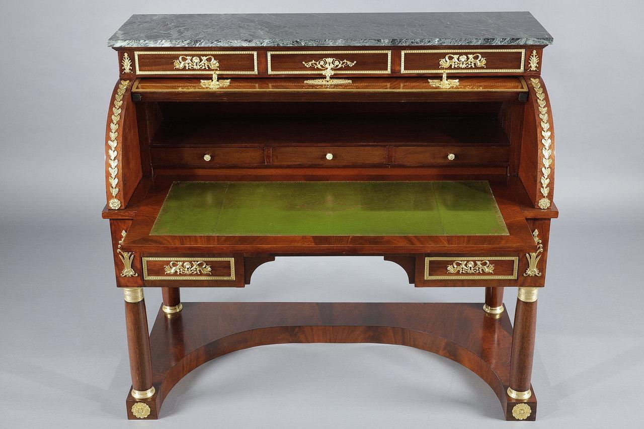Mahogany and Gilded Bronze Cylinder Desk, Empire Style, 19th Century For Sale 5