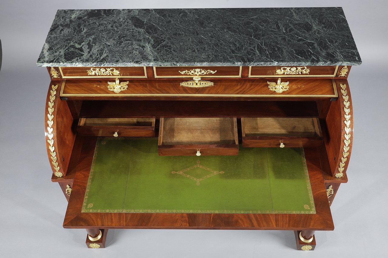 Mahogany and Gilded Bronze Cylinder Desk, Empire Style, 19th Century For Sale 6