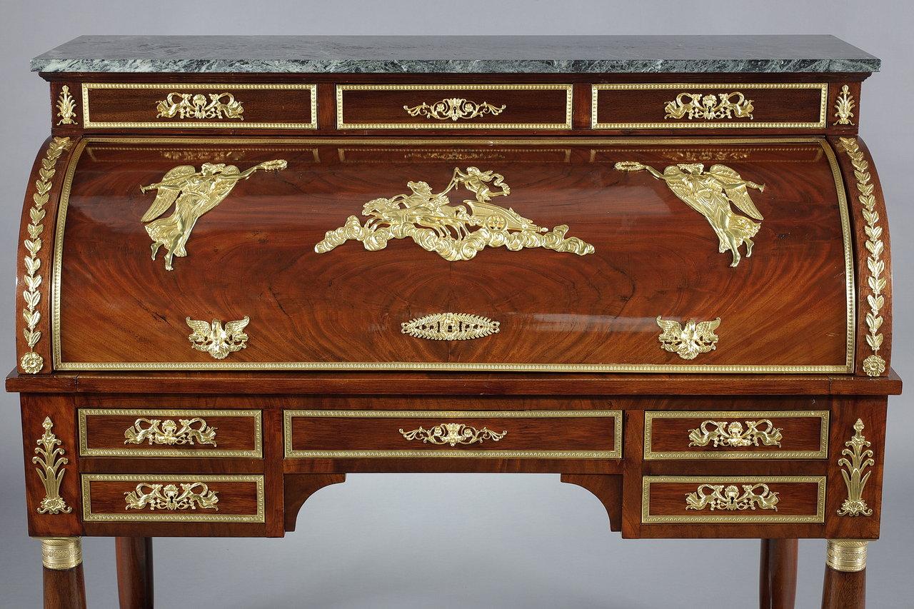 Mahogany and Gilded Bronze Cylinder Desk, Empire Style, 19th Century For Sale 7
