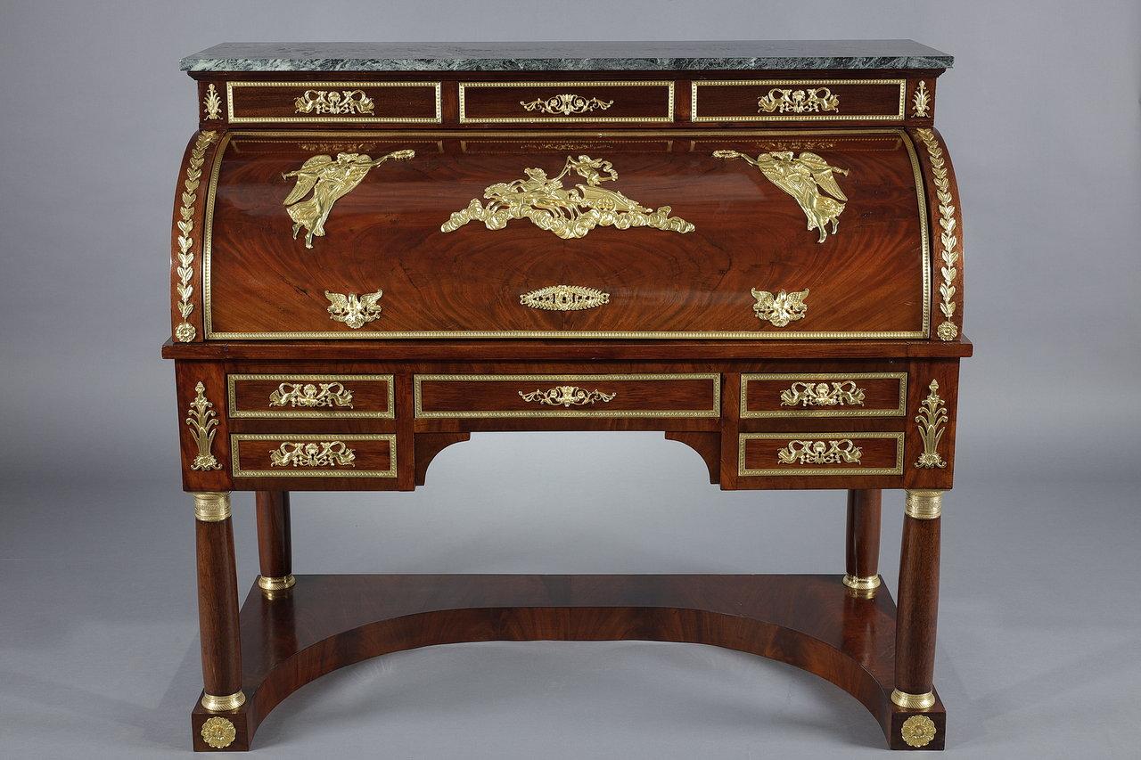 Mahogany and Gilded Bronze Cylinder Desk, Empire Style, 19th Century For Sale 13