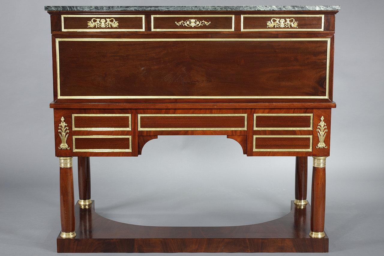 Mahogany and Gilded Bronze Cylinder Desk, Empire Style, 19th Century For Sale 14